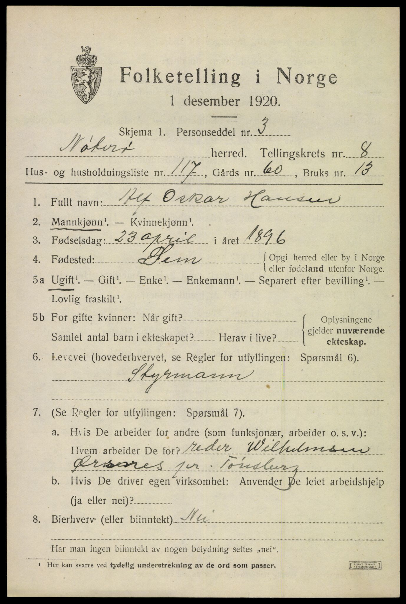 SAKO, 1920 census for Nøtterøy, 1920, p. 11485