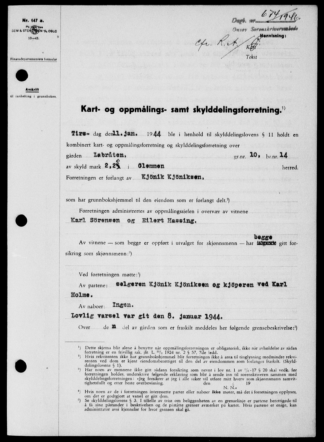 Onsøy sorenskriveri, SAO/A-10474/G/Ga/Gab/L0015: Mortgage book no. II A-15, 1945-1946, Diary no: : 674/1946