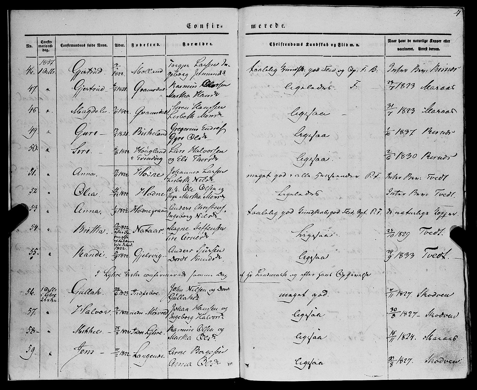 Lindås Sokneprestembete, AV/SAB-A-76701/H/Haa/Haaa/L0012: Parish register (official) no. A 12, 1836-1848, p. 4