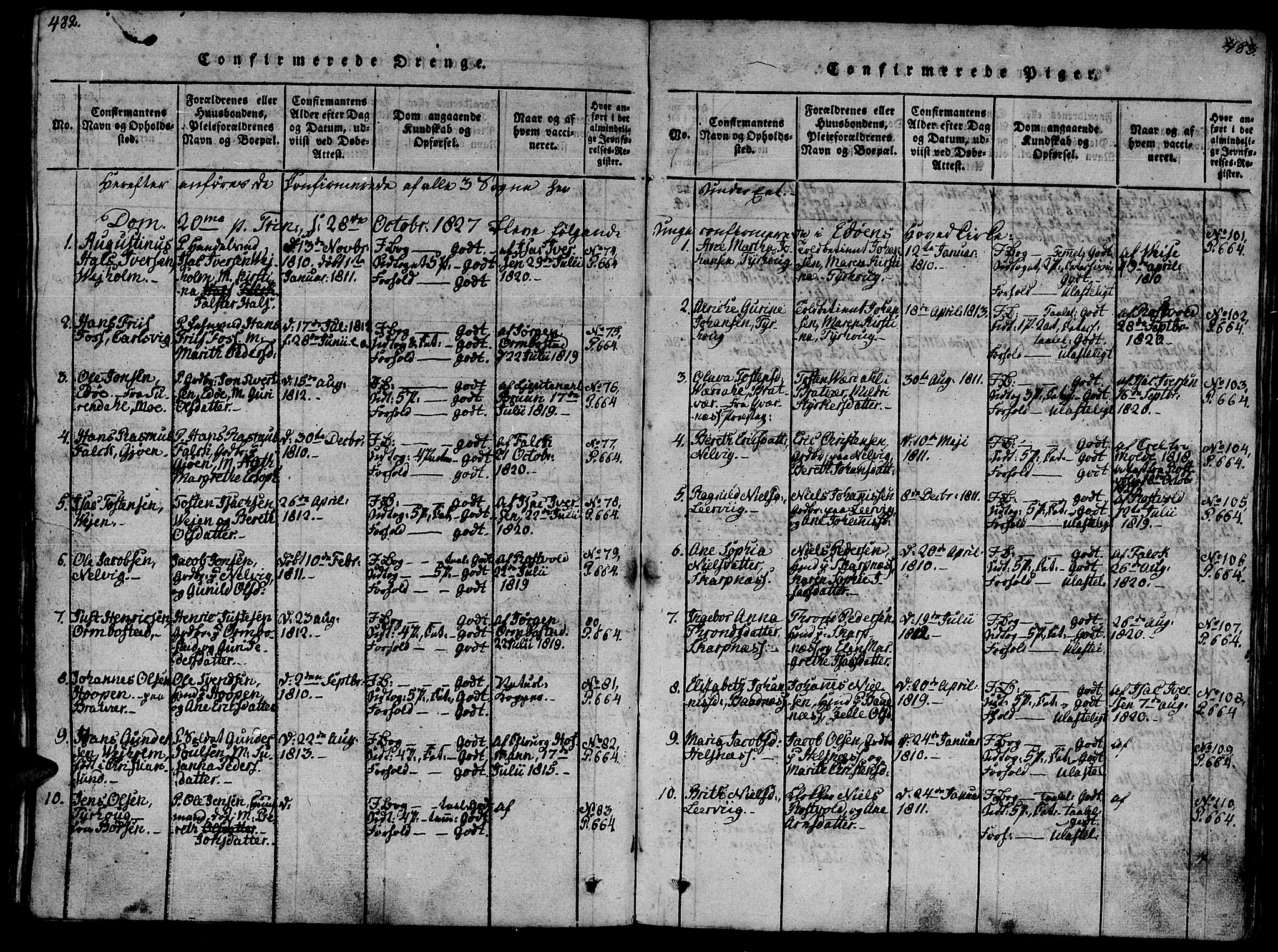 Ministerialprotokoller, klokkerbøker og fødselsregistre - Møre og Romsdal, SAT/A-1454/581/L0933: Parish register (official) no. 581A03 /1, 1819-1836, p. 482-483