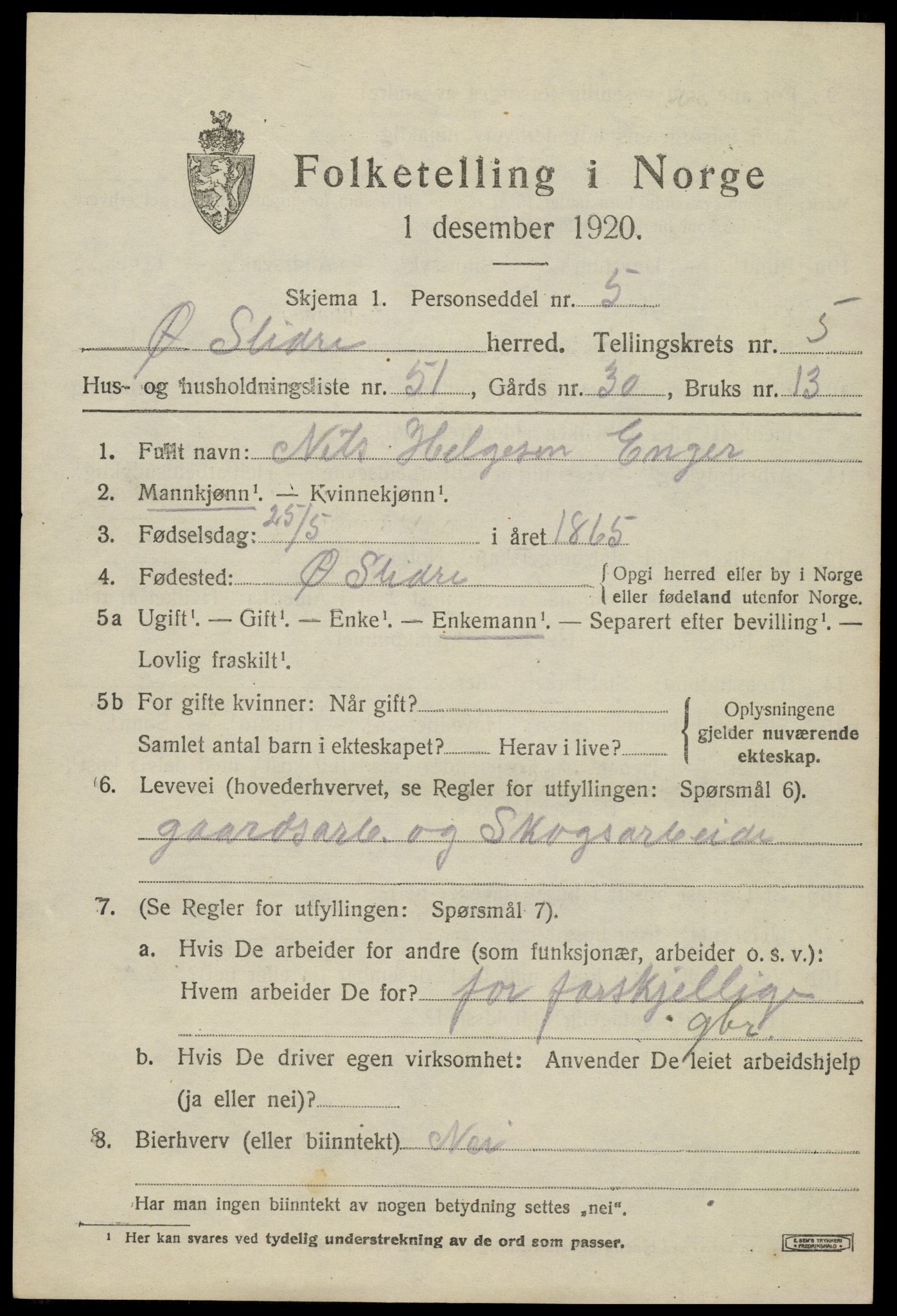 SAH, 1920 census for Øystre Slidre, 1920, p. 3399