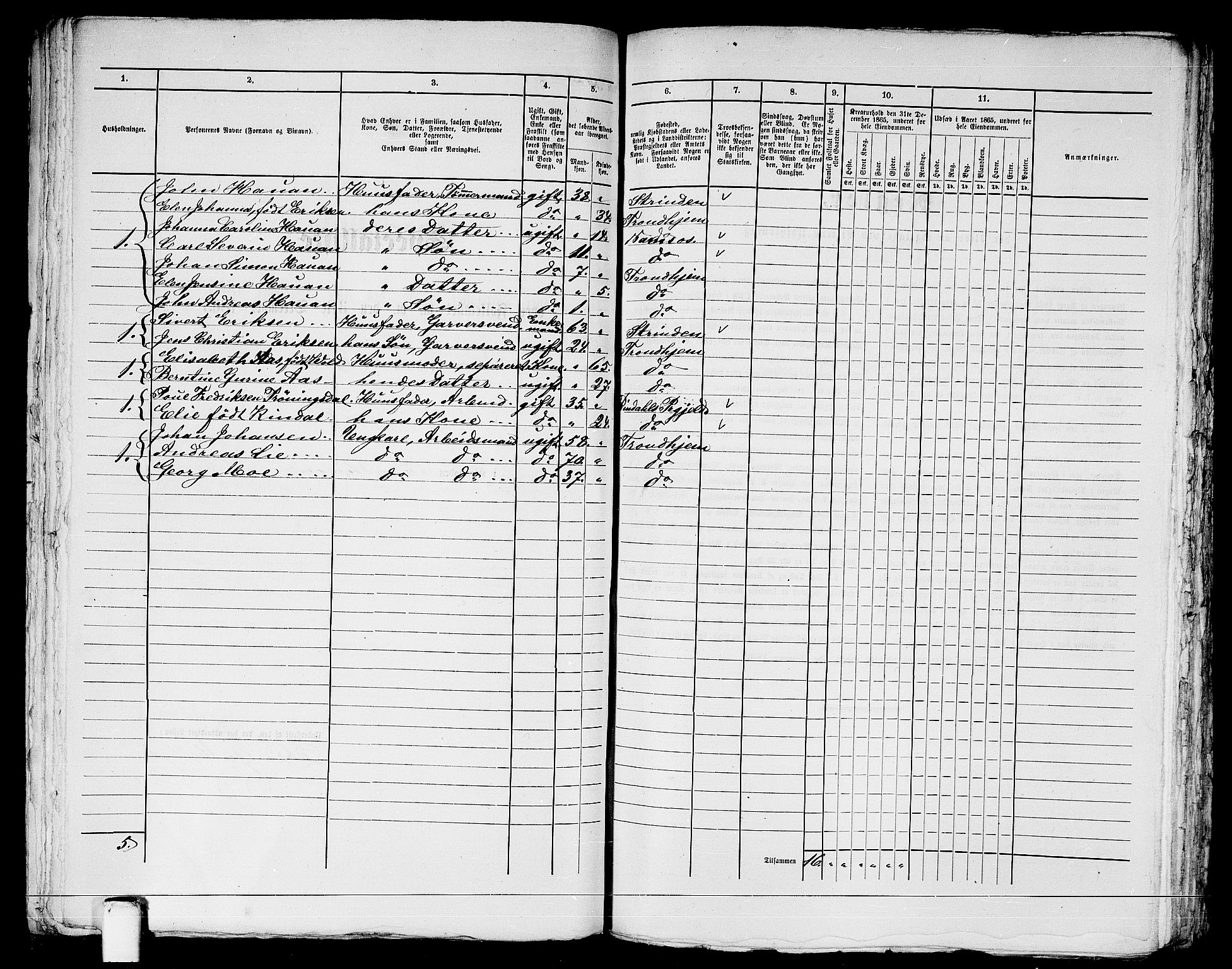 RA, 1865 census for Trondheim, 1865, p. 1288