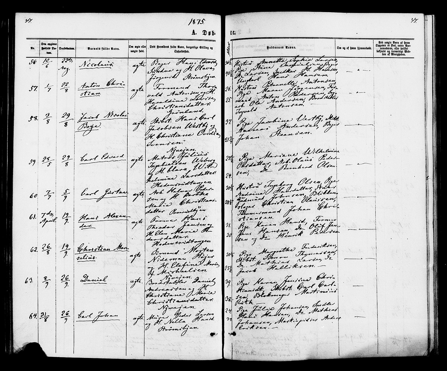 Strømsø kirkebøker, AV/SAKO-A-246/F/Fa/L0020: Parish register (official) no. I 20, 1870-1878, p. 47
