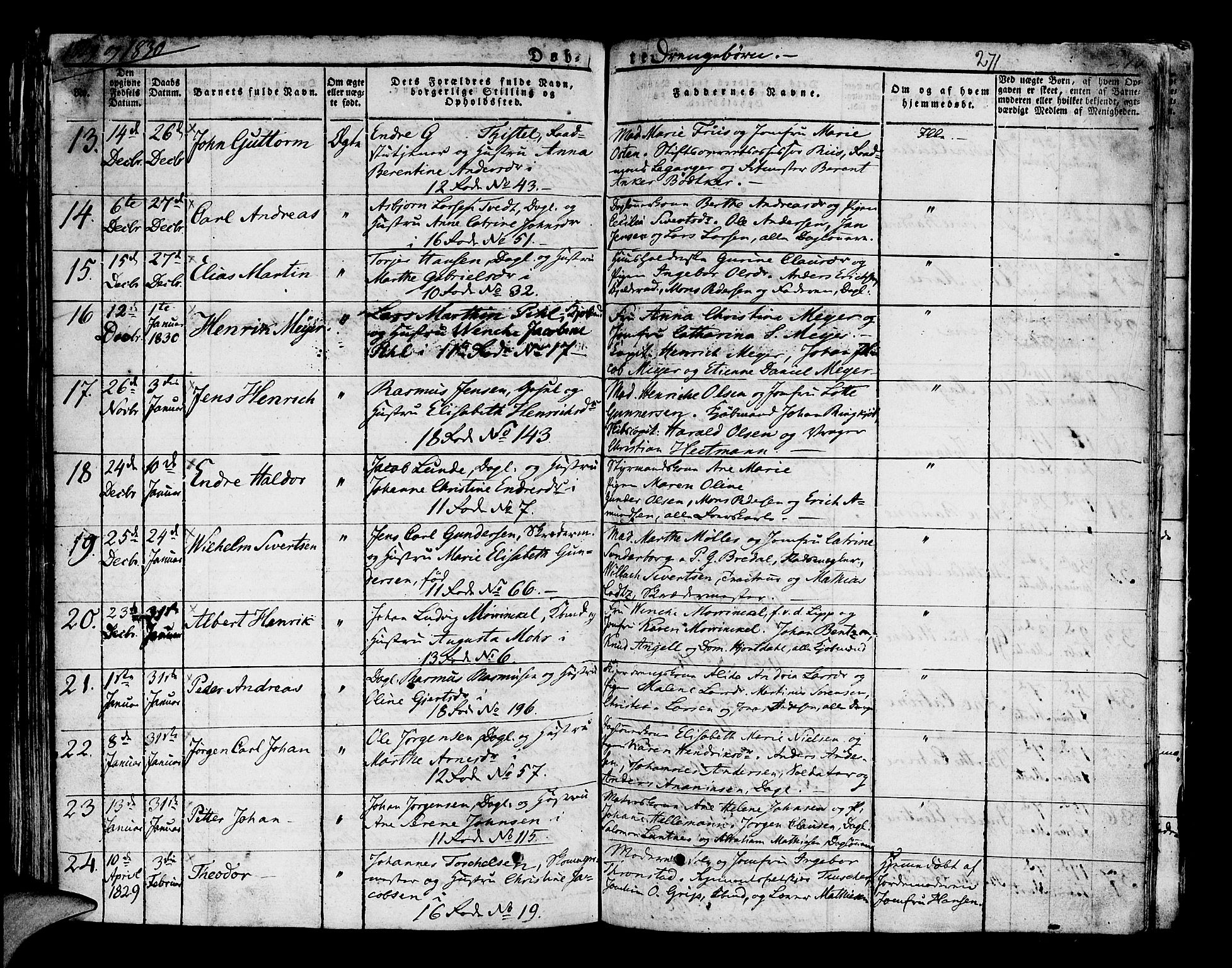 Domkirken sokneprestembete, SAB/A-74801/H/Hab/L0005: Parish register (copy) no. A 5, 1821-1830, p. 271