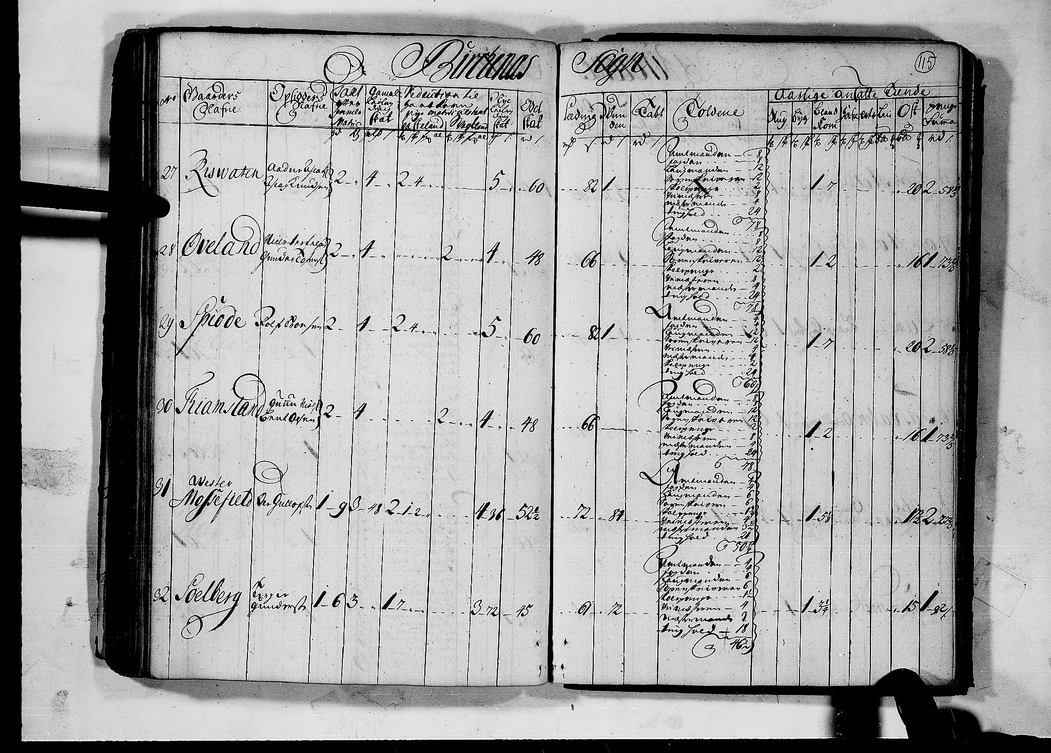 Rentekammeret inntil 1814, Realistisk ordnet avdeling, AV/RA-EA-4070/N/Nb/Nbf/L0124: Nedenes matrikkelprotokoll, 1723, p. 114b-115a