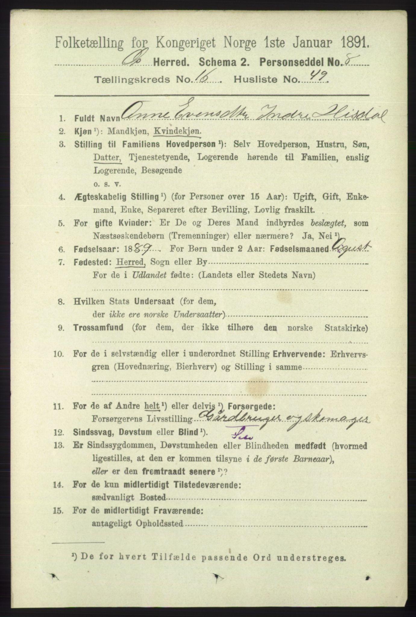 RA, 1891 census for 1243 Os, 1891, p. 3692