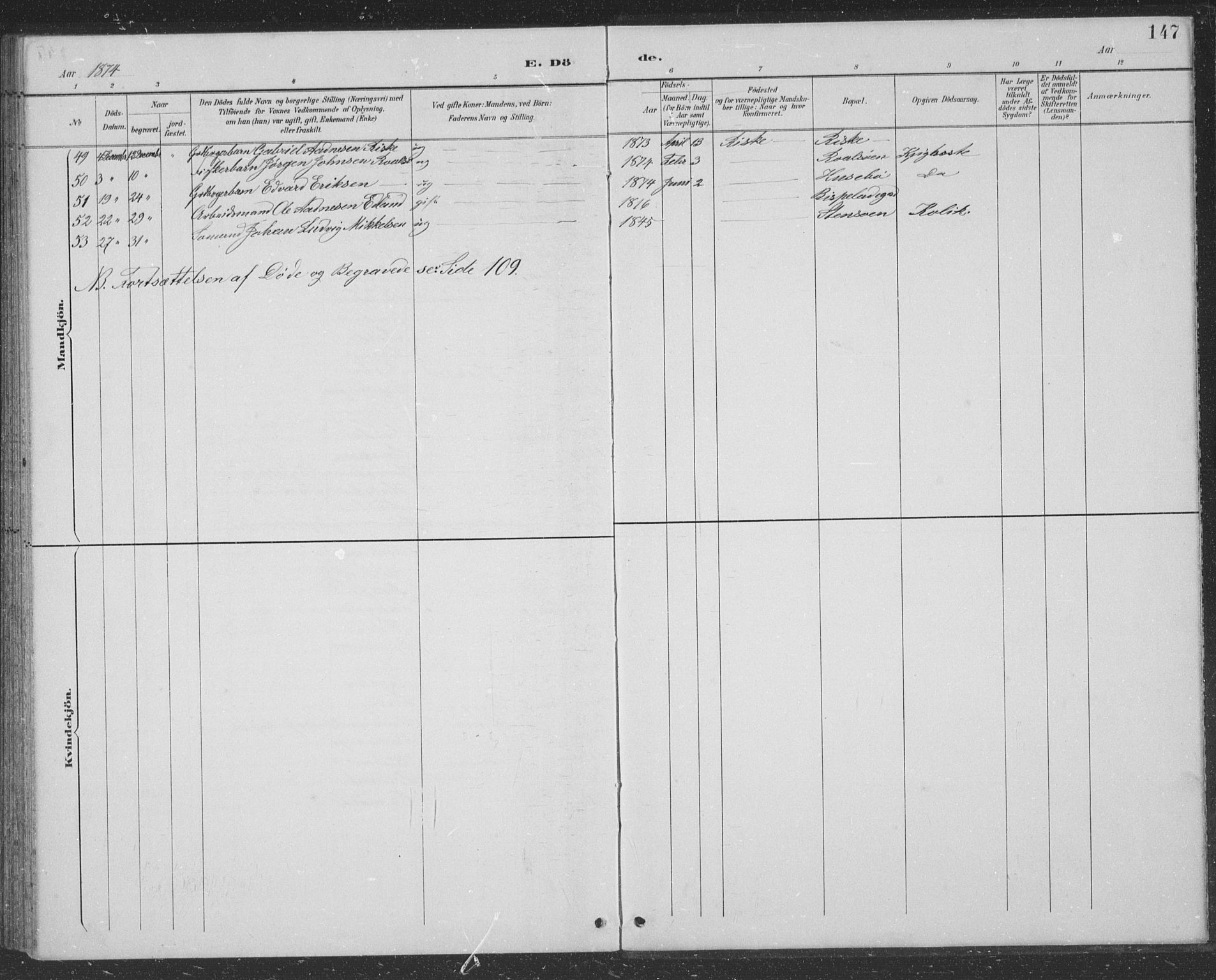 Hetland sokneprestkontor, AV/SAST-A-101826/30/30BB/L0004: Parish register (copy) no. B 4, 1869-1877, p. 147