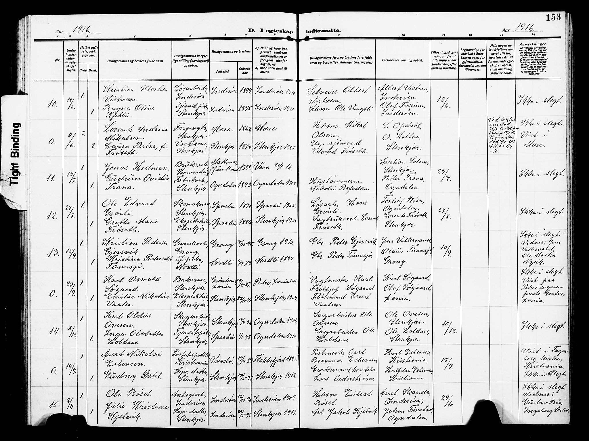 Ministerialprotokoller, klokkerbøker og fødselsregistre - Nord-Trøndelag, SAT/A-1458/739/L0376: Parish register (copy) no. 739C04, 1908-1917, p. 153