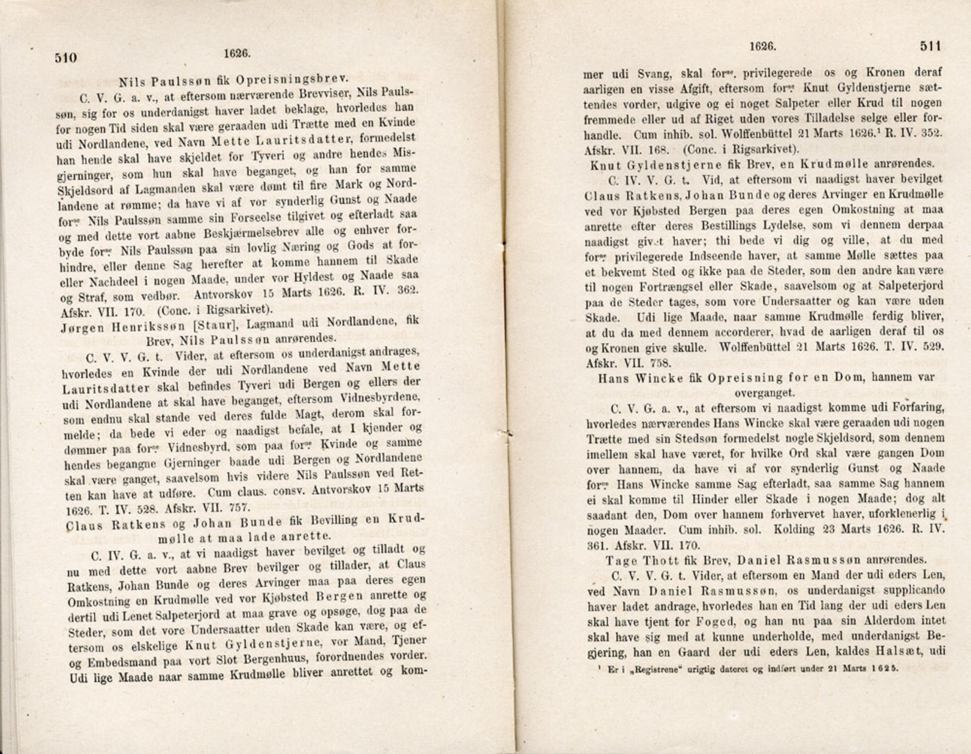 Publikasjoner utgitt av Det Norske Historiske Kildeskriftfond, PUBL/-/-/-: Norske Rigs-Registranter, bind 5, 1619-1627, p. 510-511