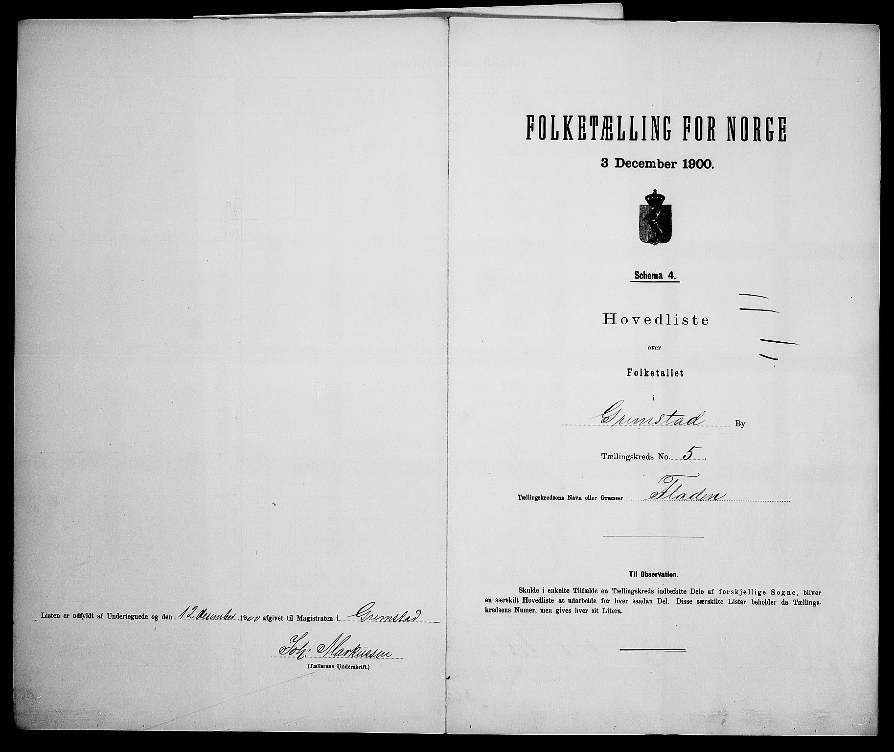 SAK, 1900 census for Grimstad, 1900, p. 22