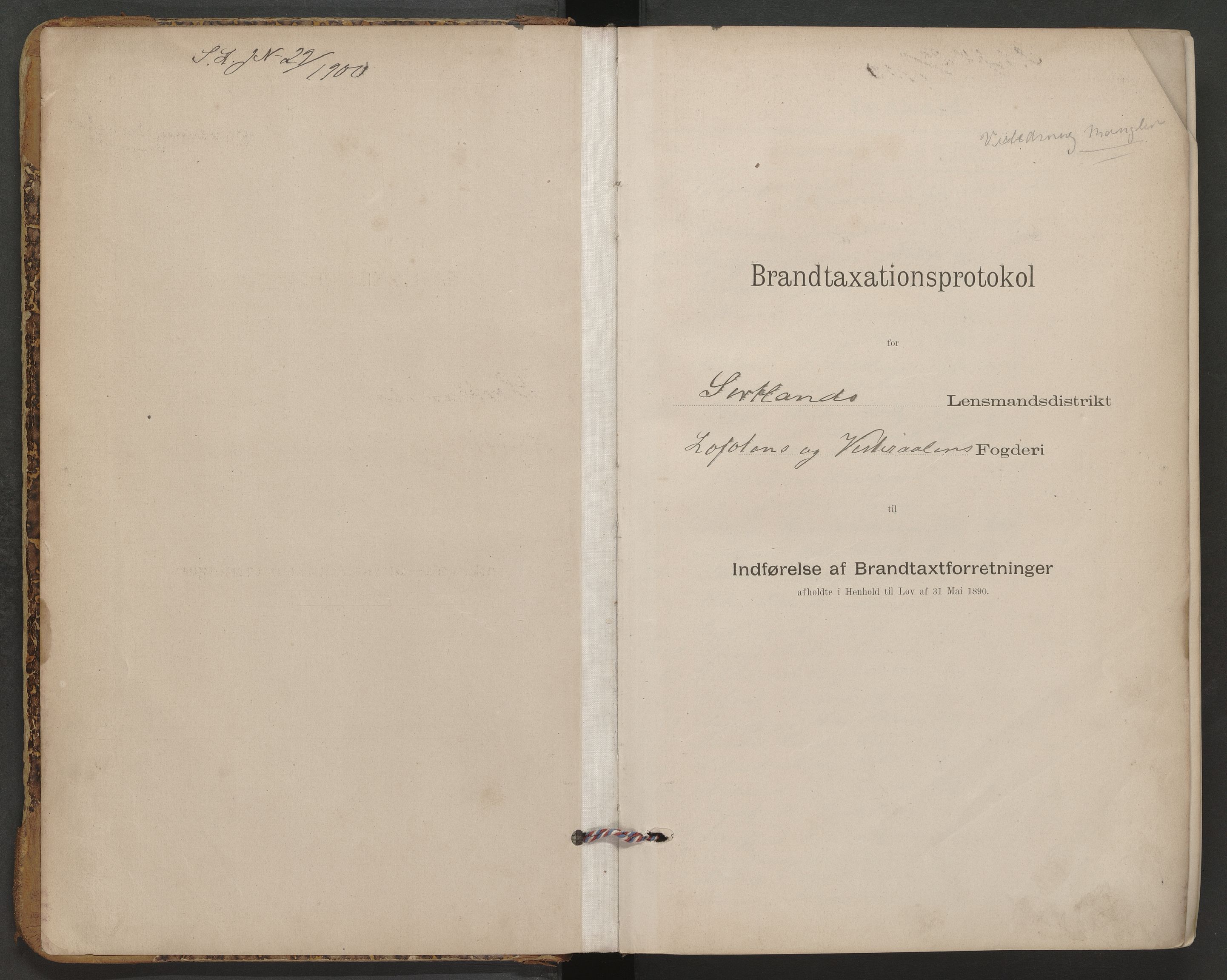 Sortland lensmannskontor, AV/SAT-A-6376/2/Oa/L0001: Branntakstprotokoll, 1896-1905