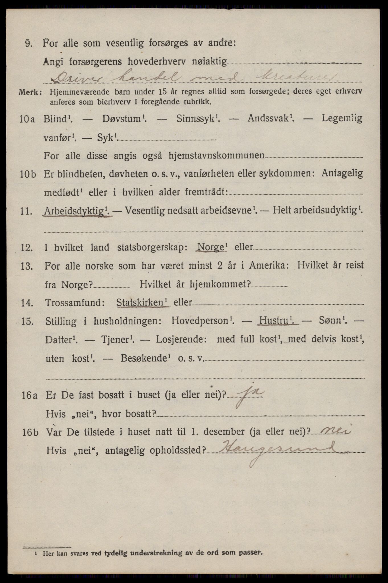 SAST, 1920 census for Stangaland, 1920, p. 2170