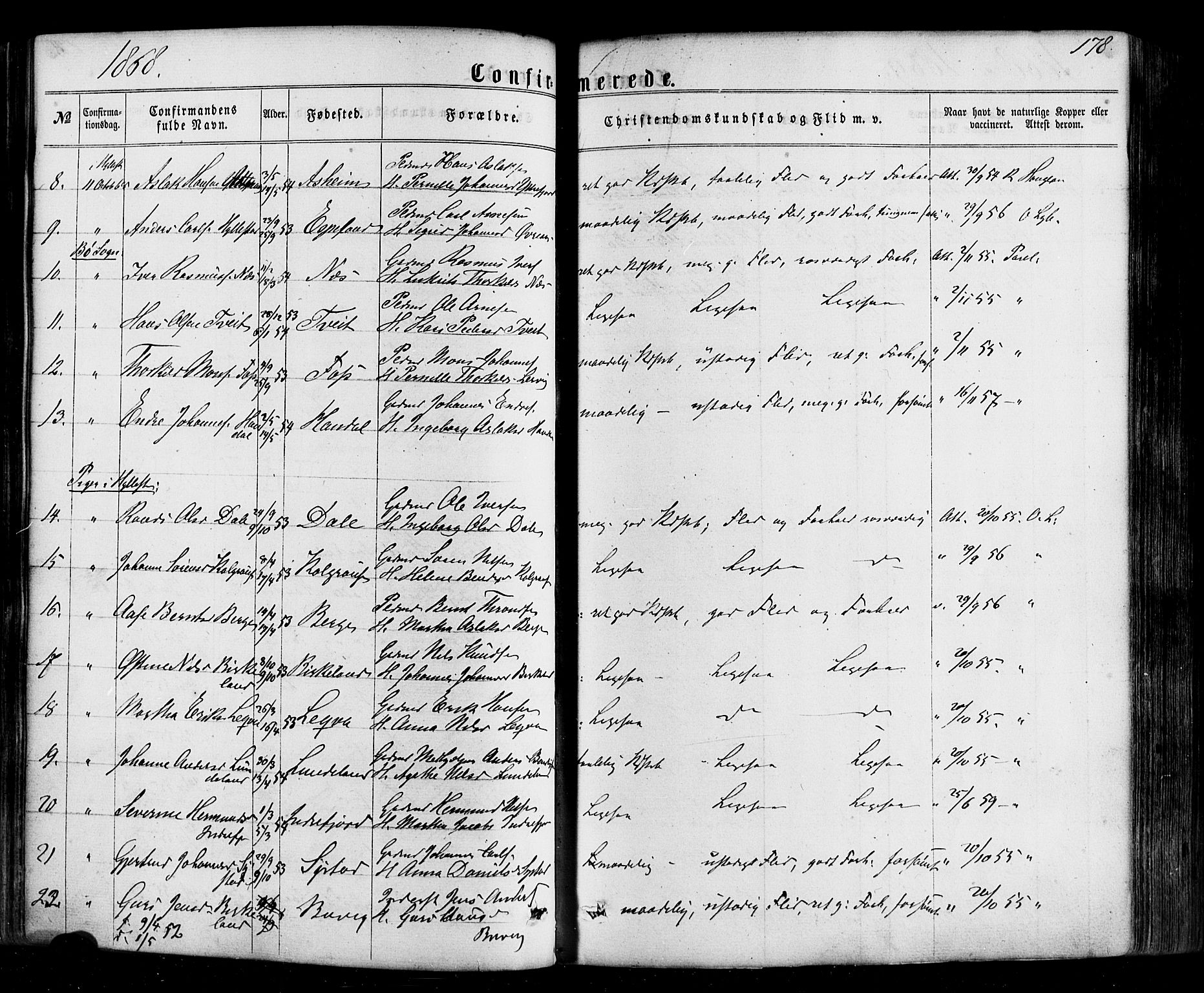 Hyllestad sokneprestembete, AV/SAB-A-80401: Parish register (official) no. A 1, 1861-1886, p. 178