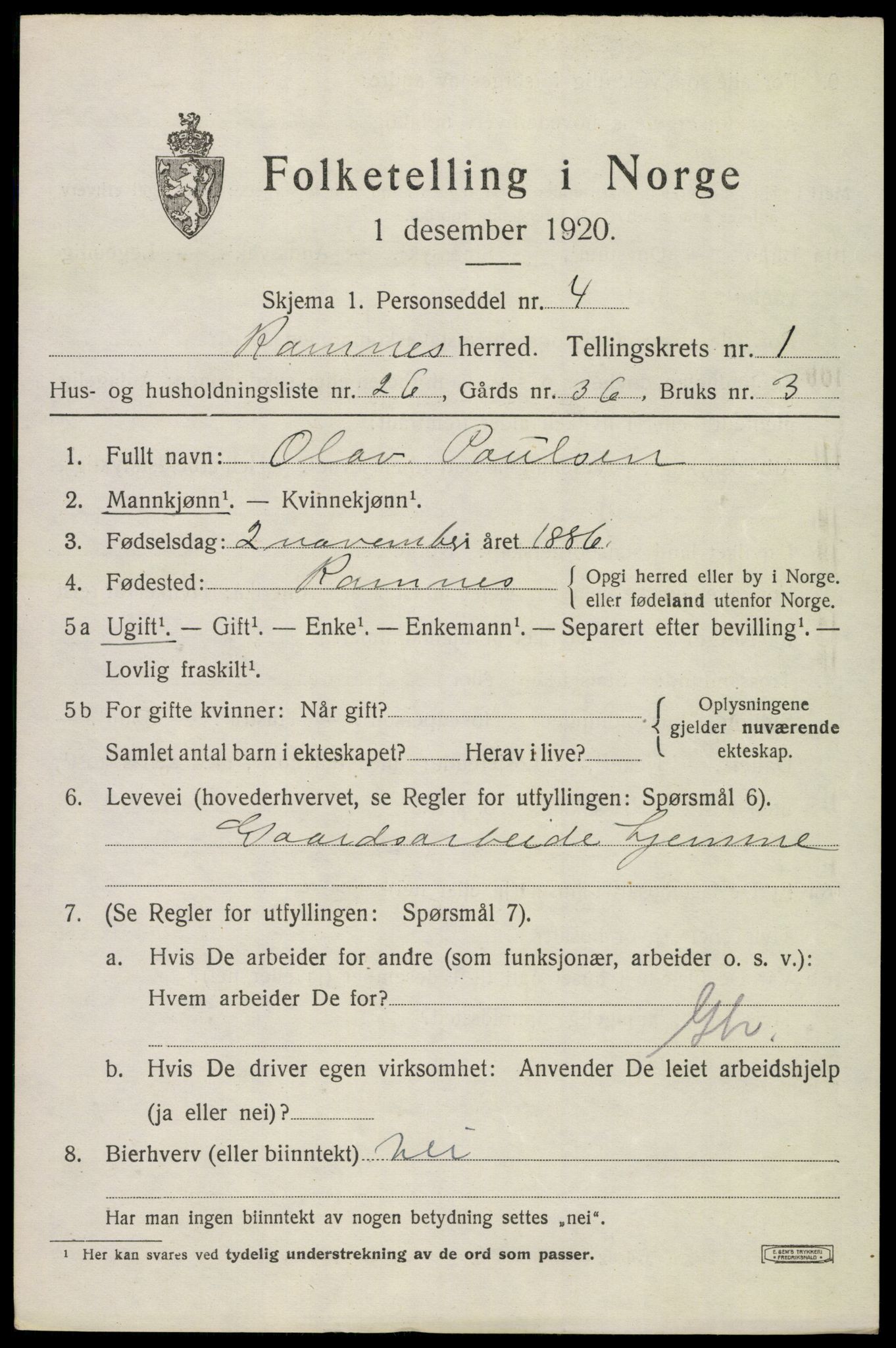 SAKO, 1920 census for Ramnes, 1920, p. 1460