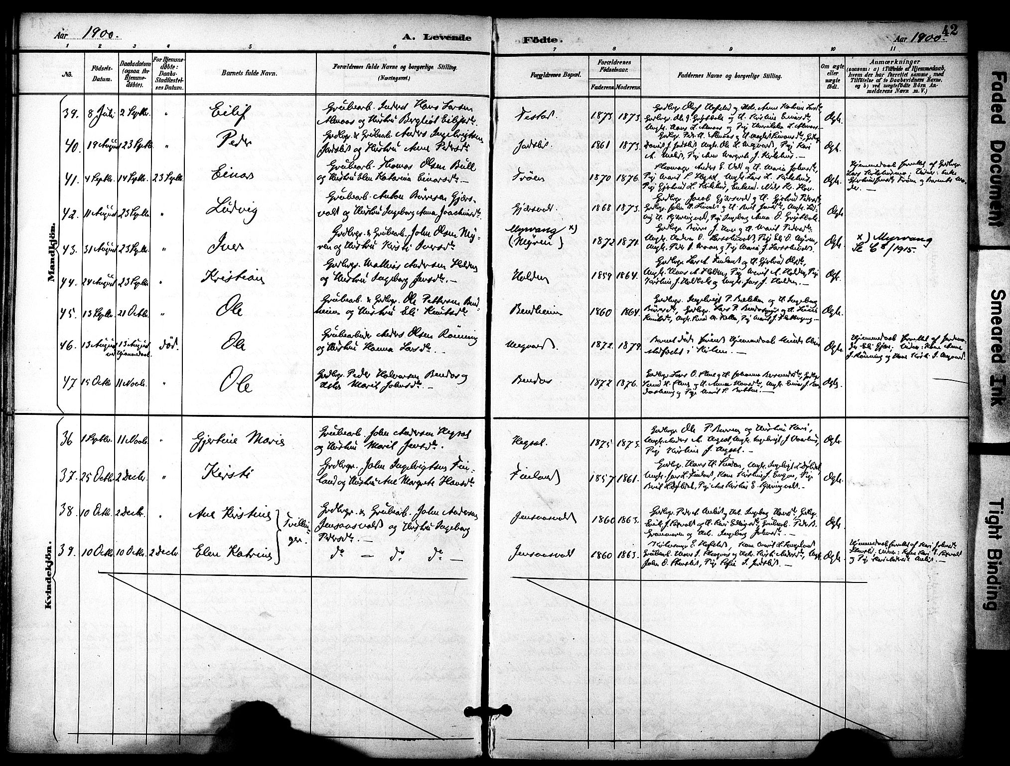 Ministerialprotokoller, klokkerbøker og fødselsregistre - Sør-Trøndelag, SAT/A-1456/686/L0984: Parish register (official) no. 686A02, 1891-1906, p. 42