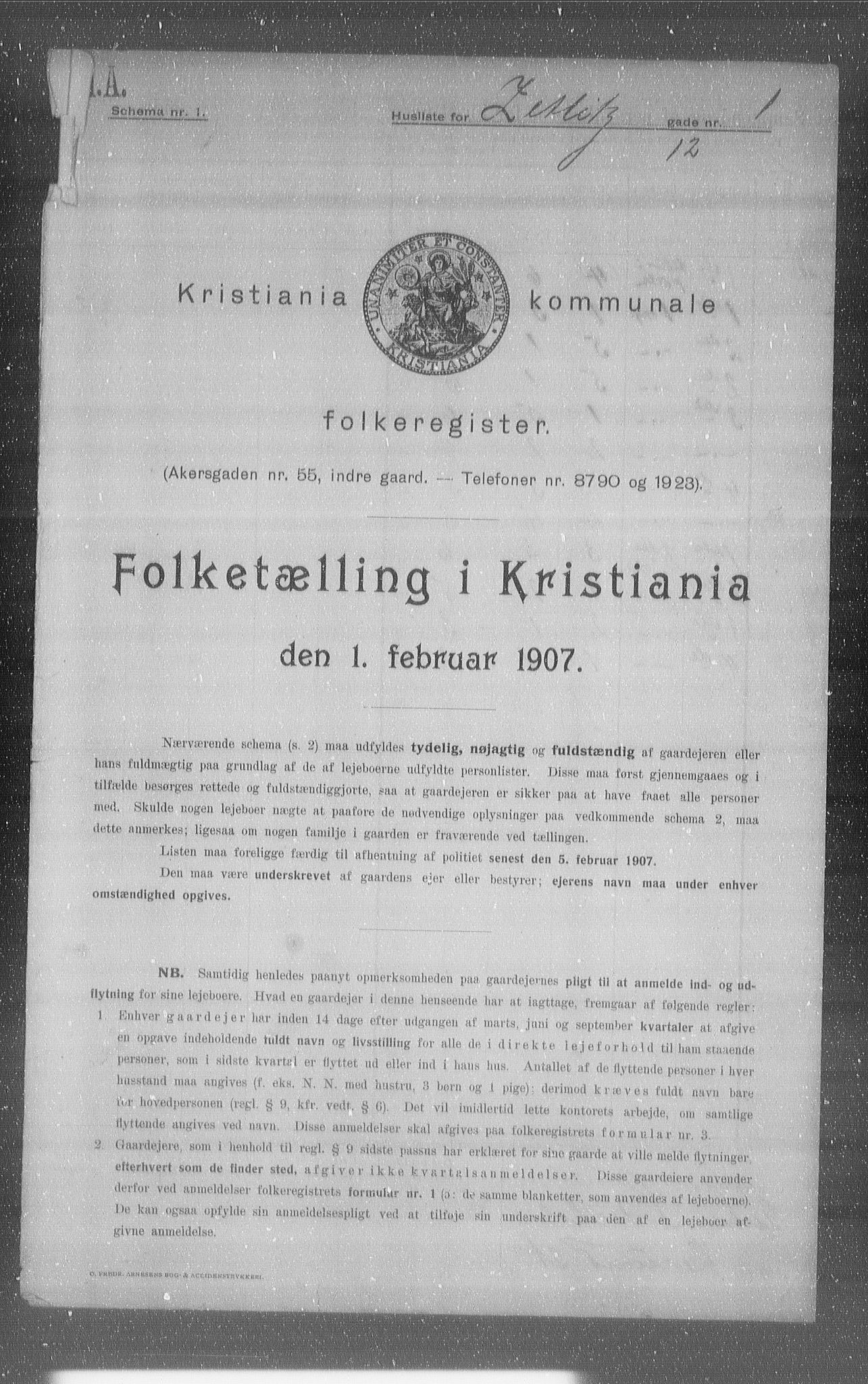 OBA, Municipal Census 1907 for Kristiania, 1907, p. 65387