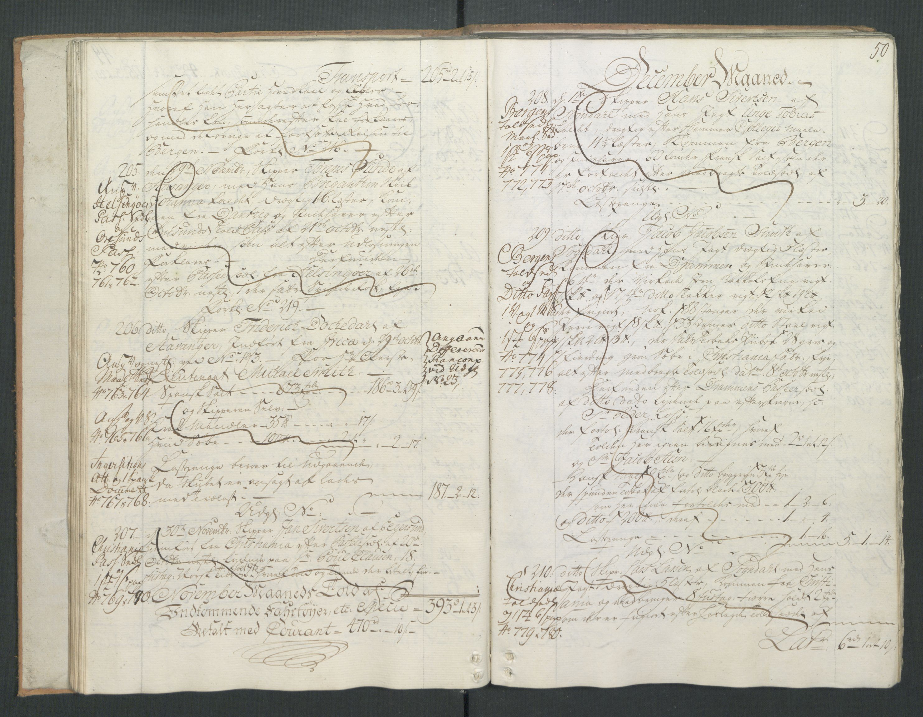 Generaltollkammeret, tollregnskaper, AV/RA-EA-5490/R22/L0026/0001: Tollregnskaper Stavanger / Hovedtollbok, 1764, p. 49b-50a