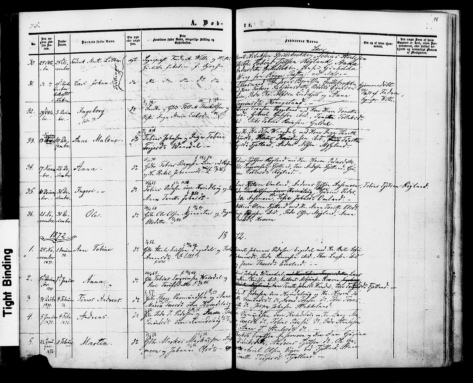 Fjotland sokneprestkontor, AV/SAK-1111-0010/F/Fa/L0001: Parish register (official) no. A 1, 1850-1879, p. 78