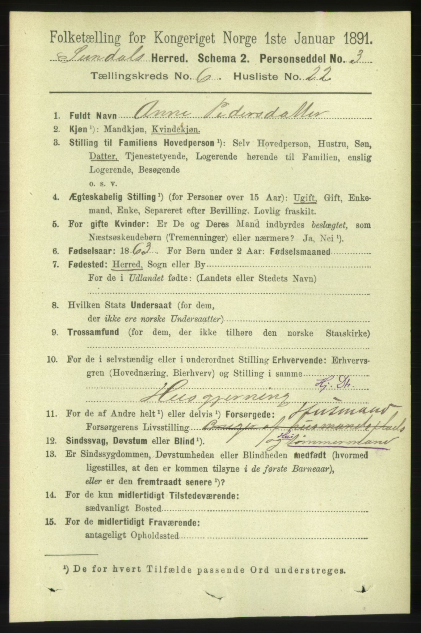 RA, 1891 census for 1563 Sunndal, 1891, p. 1739