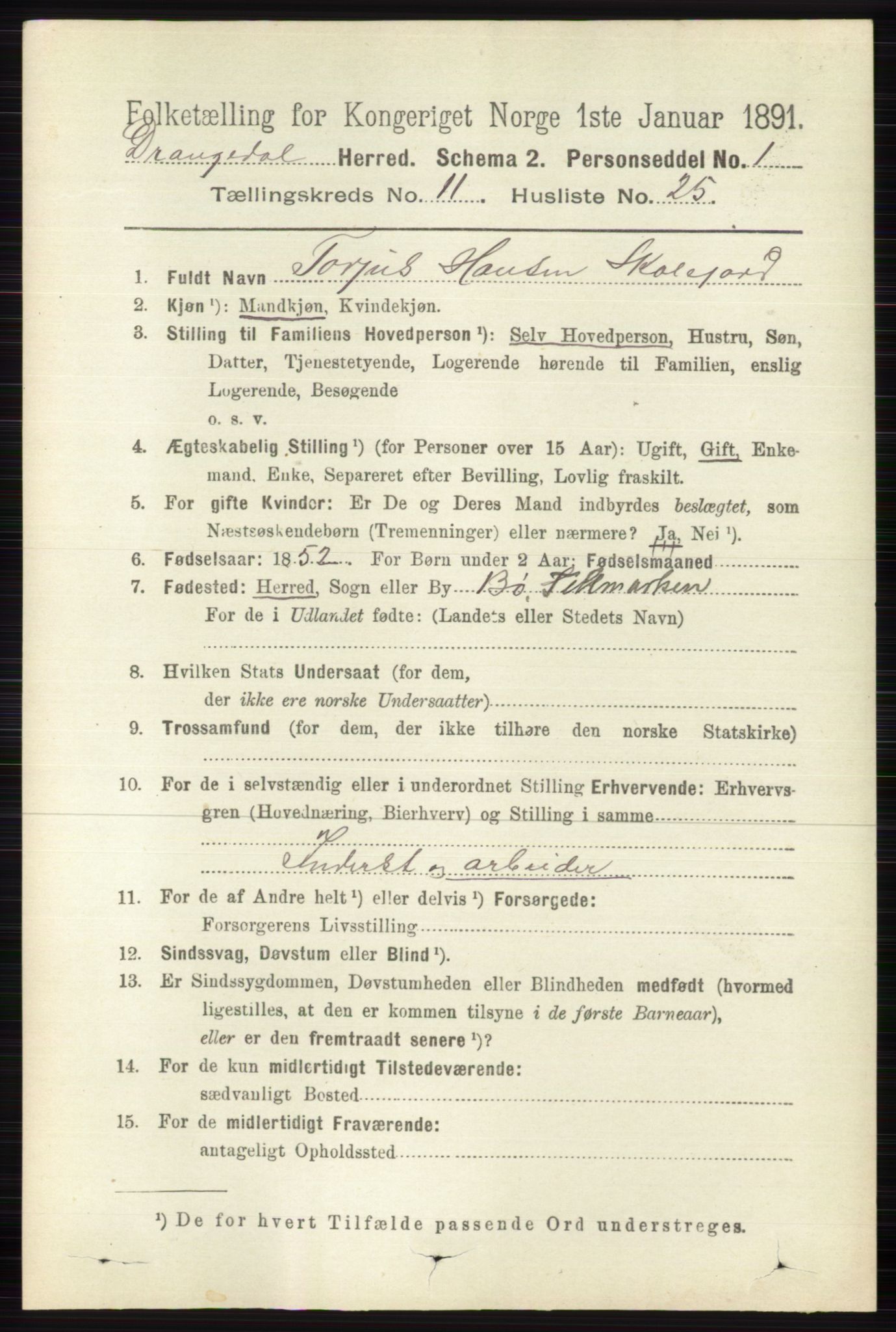 RA, 1891 census for 0817 Drangedal, 1891, p. 4077