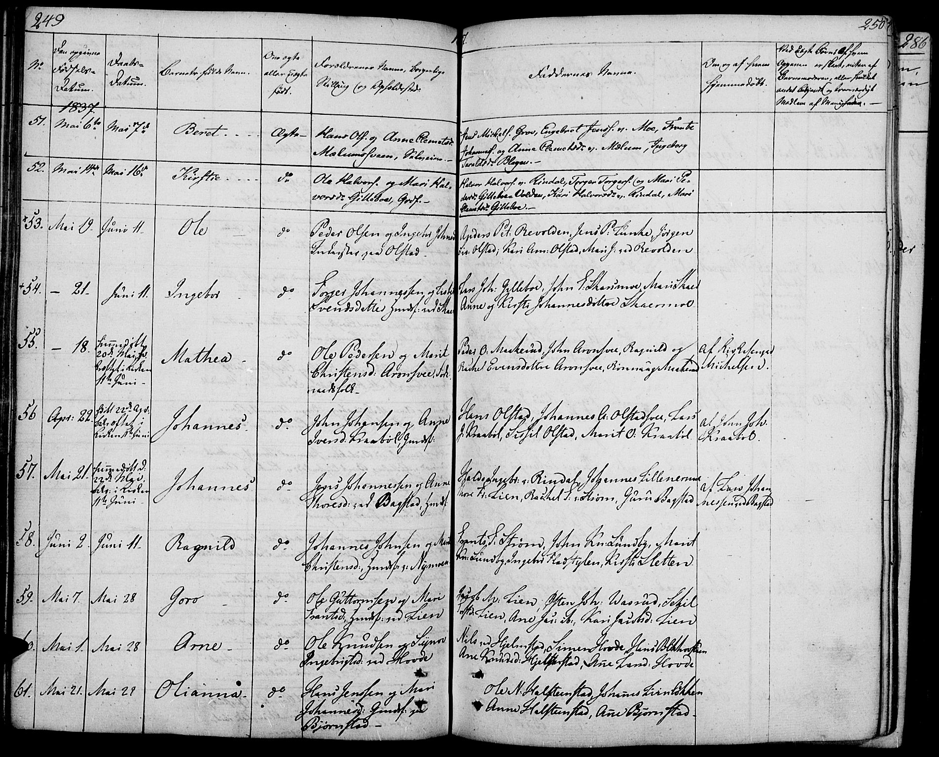 Øyer prestekontor, SAH/PREST-084/H/Ha/Haa/L0004: Parish register (official) no. 4, 1824-1841, p. 249-250