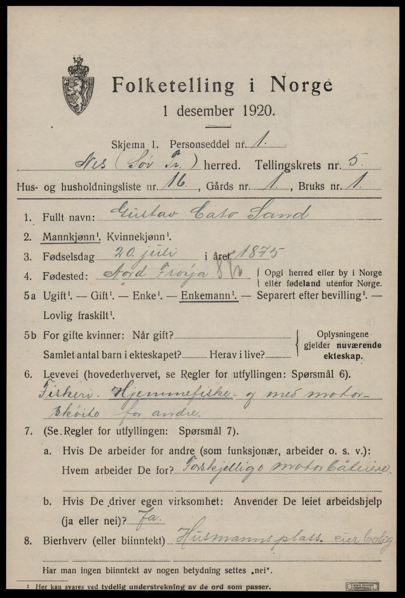 SAT, 1920 census for Nes (ST), 1920, p. 3071