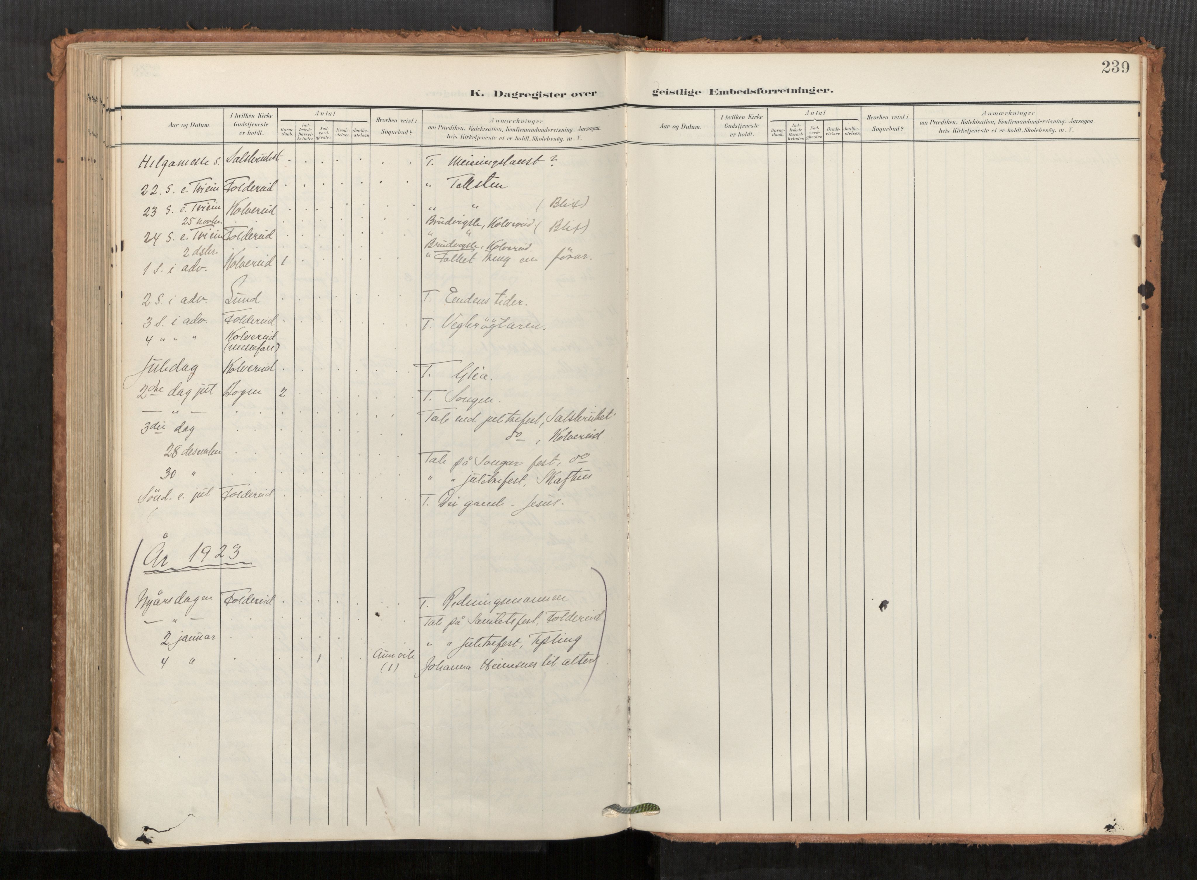Kolvereid sokneprestkontor, SAT/A-1171/H/Ha/Haa/L0001: Parish register (official) no. 1, 1903-1922, p. 239