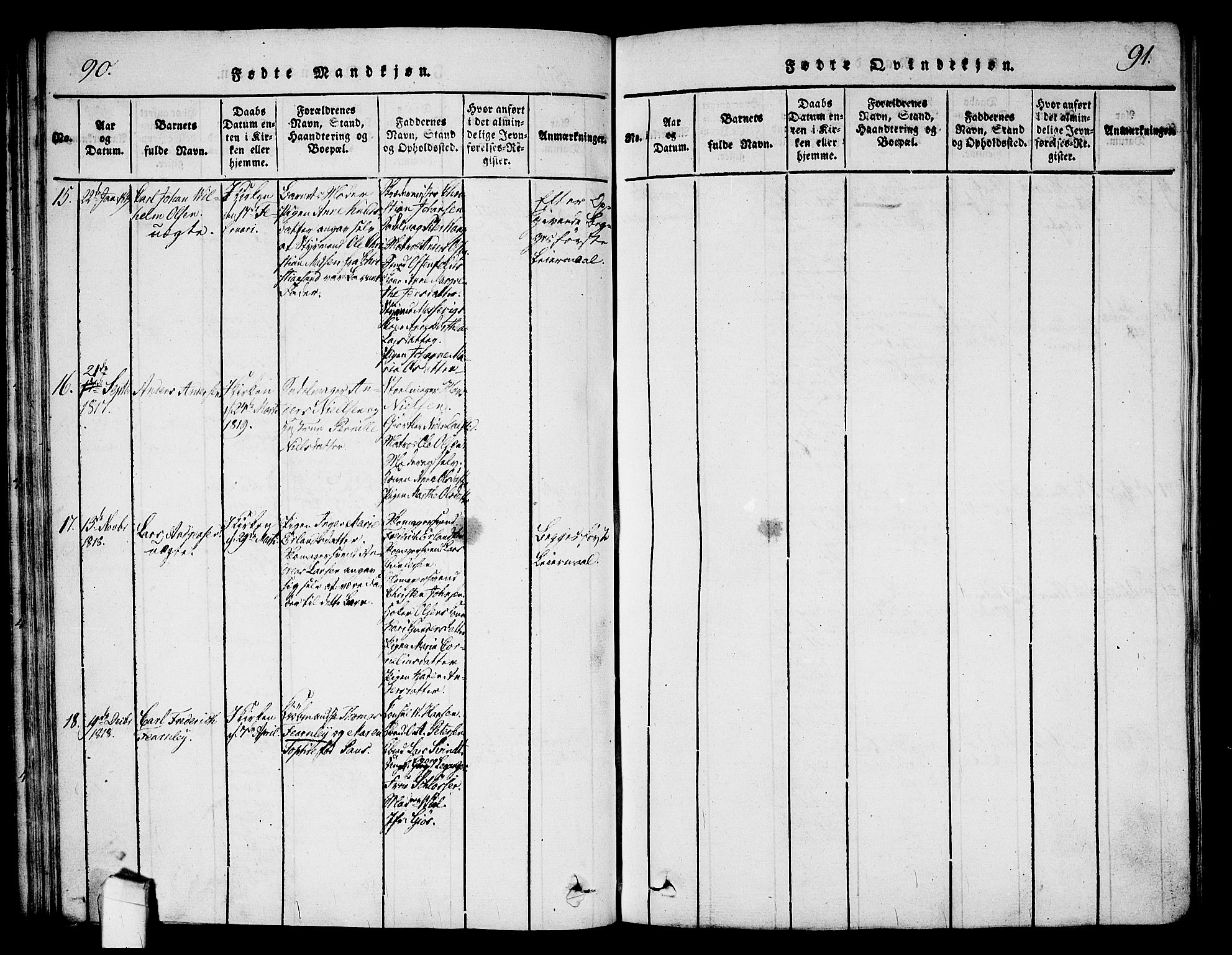 Halden prestekontor Kirkebøker, SAO/A-10909/G/Ga/L0001: Parish register (copy) no. 1, 1815-1833, p. 90-91