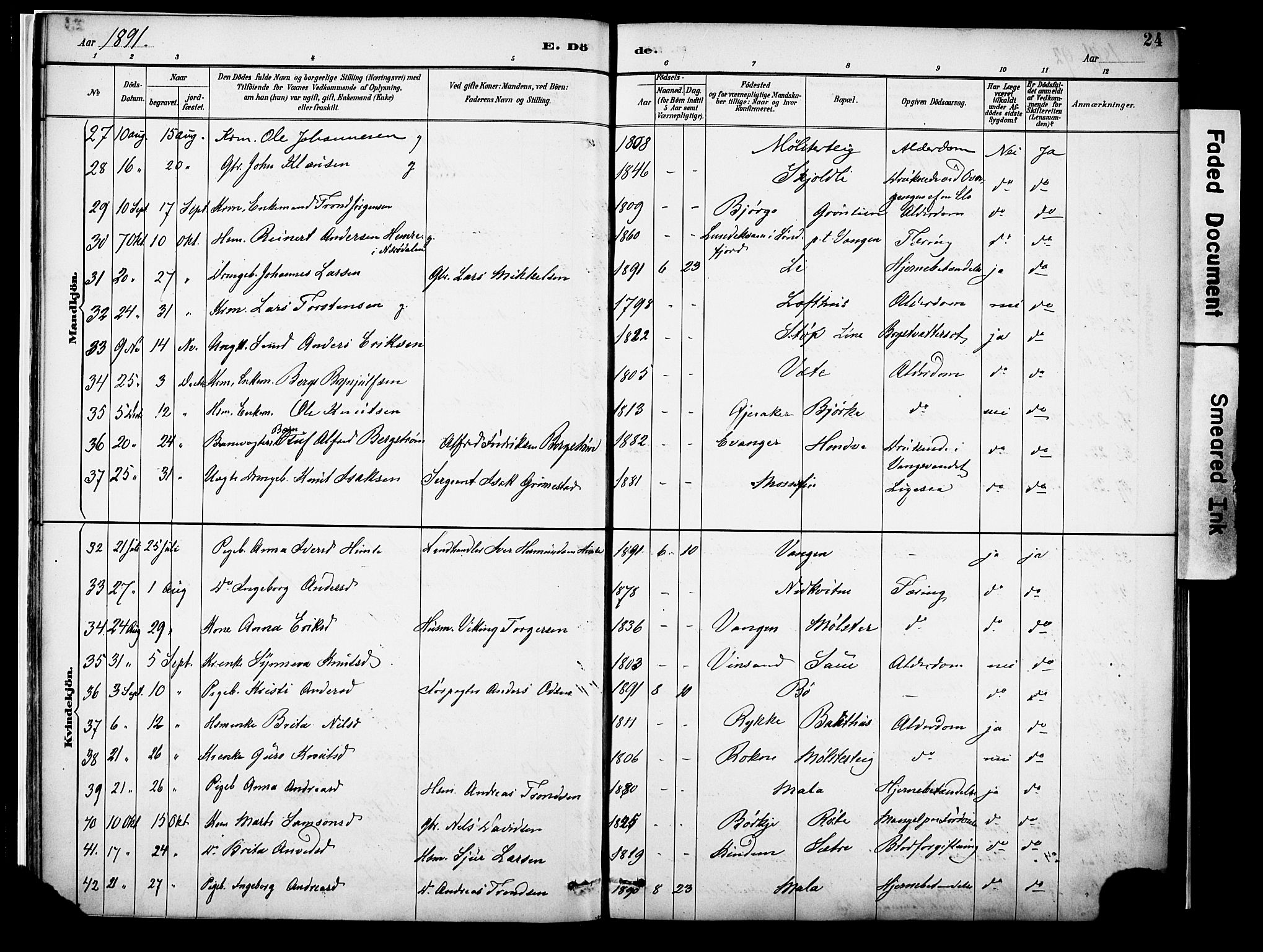 Voss sokneprestembete, SAB/A-79001/H/Haa: Parish register (official) no. A 22, 1887-1909, p. 24