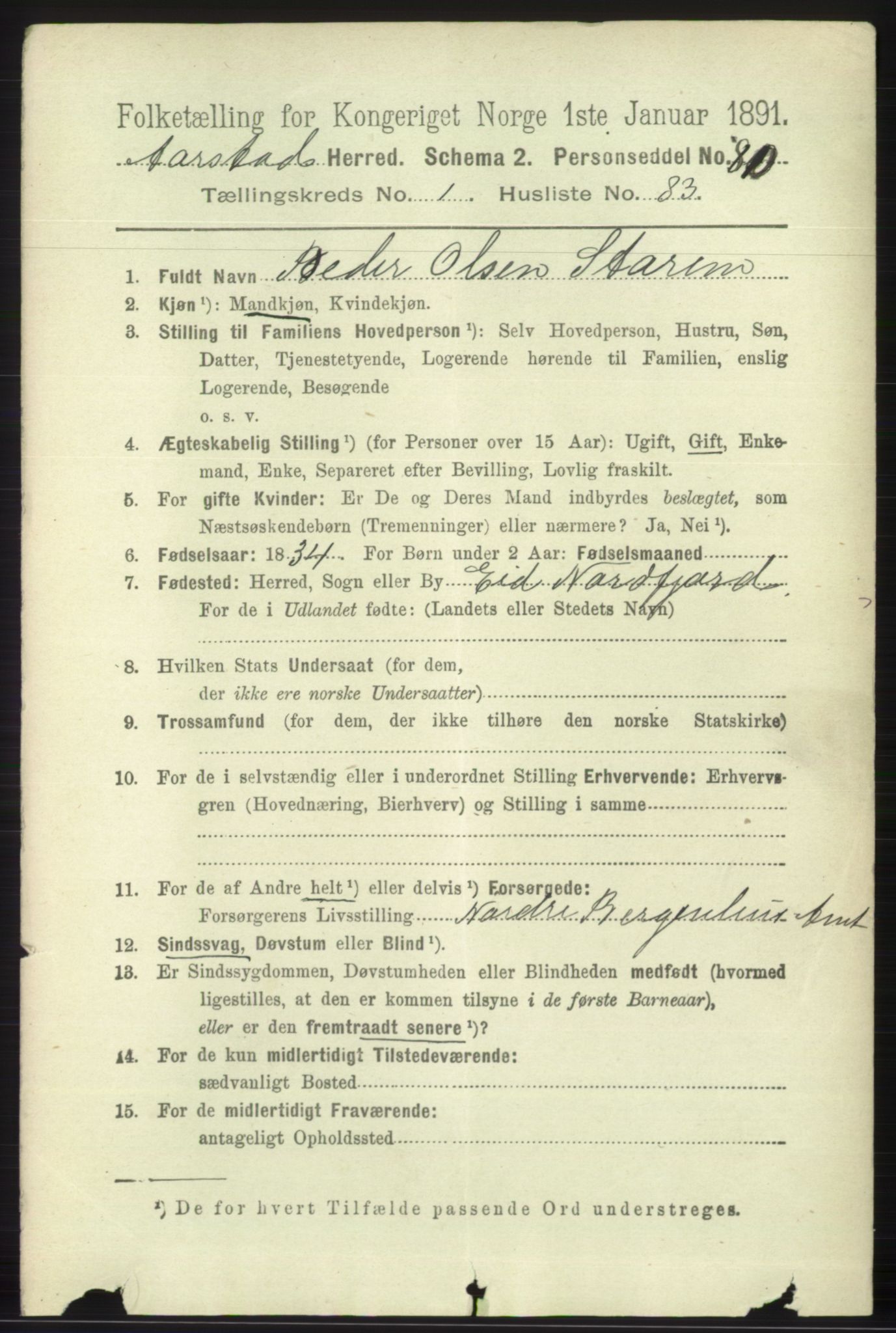 SAB, 1891 Census for 1280 Årstad, 1891, p. 1049