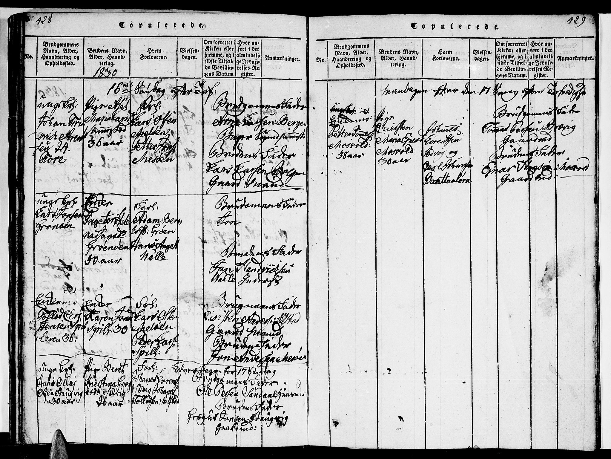 Ministerialprotokoller, klokkerbøker og fødselsregistre - Nordland, SAT/A-1459/841/L0617: Parish register (copy) no. 841C01 /2, 1820-1830, p. 428-429