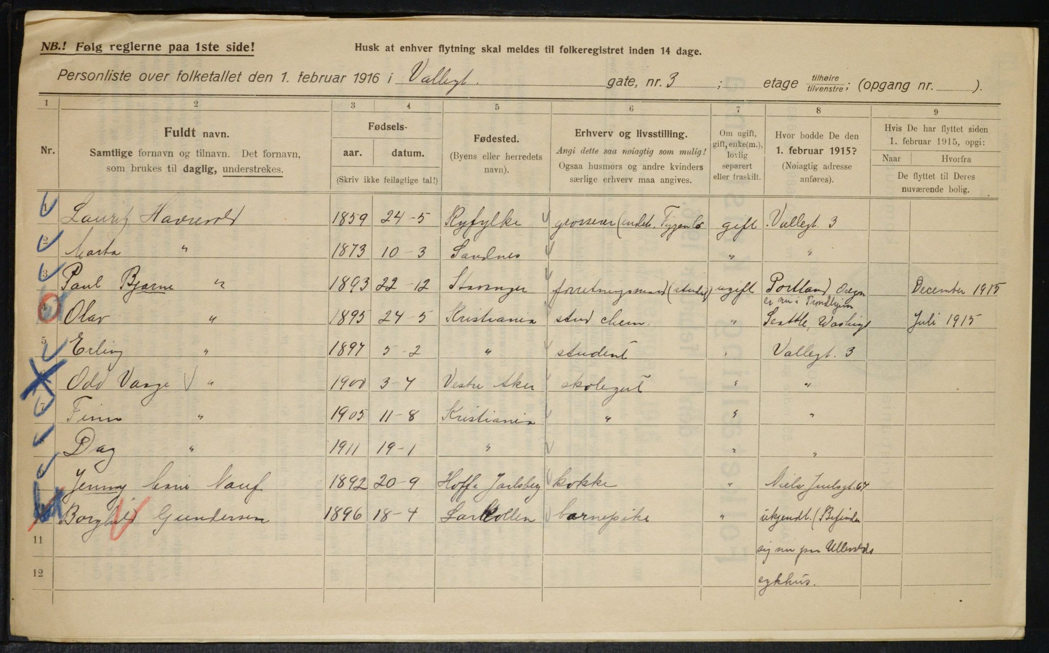 OBA, Municipal Census 1916 for Kristiania, 1916, p. 125634