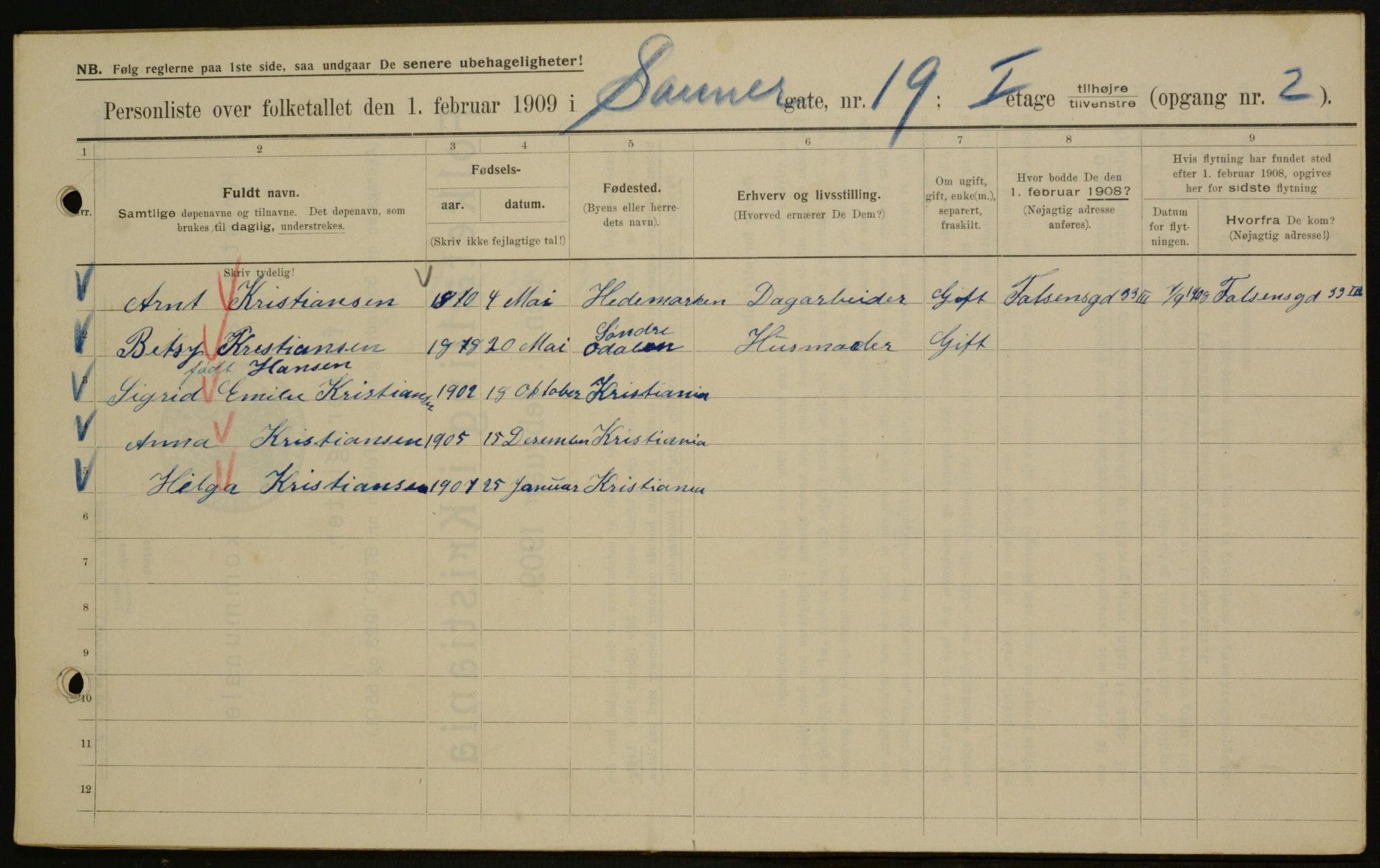 OBA, Municipal Census 1909 for Kristiania, 1909, p. 80656