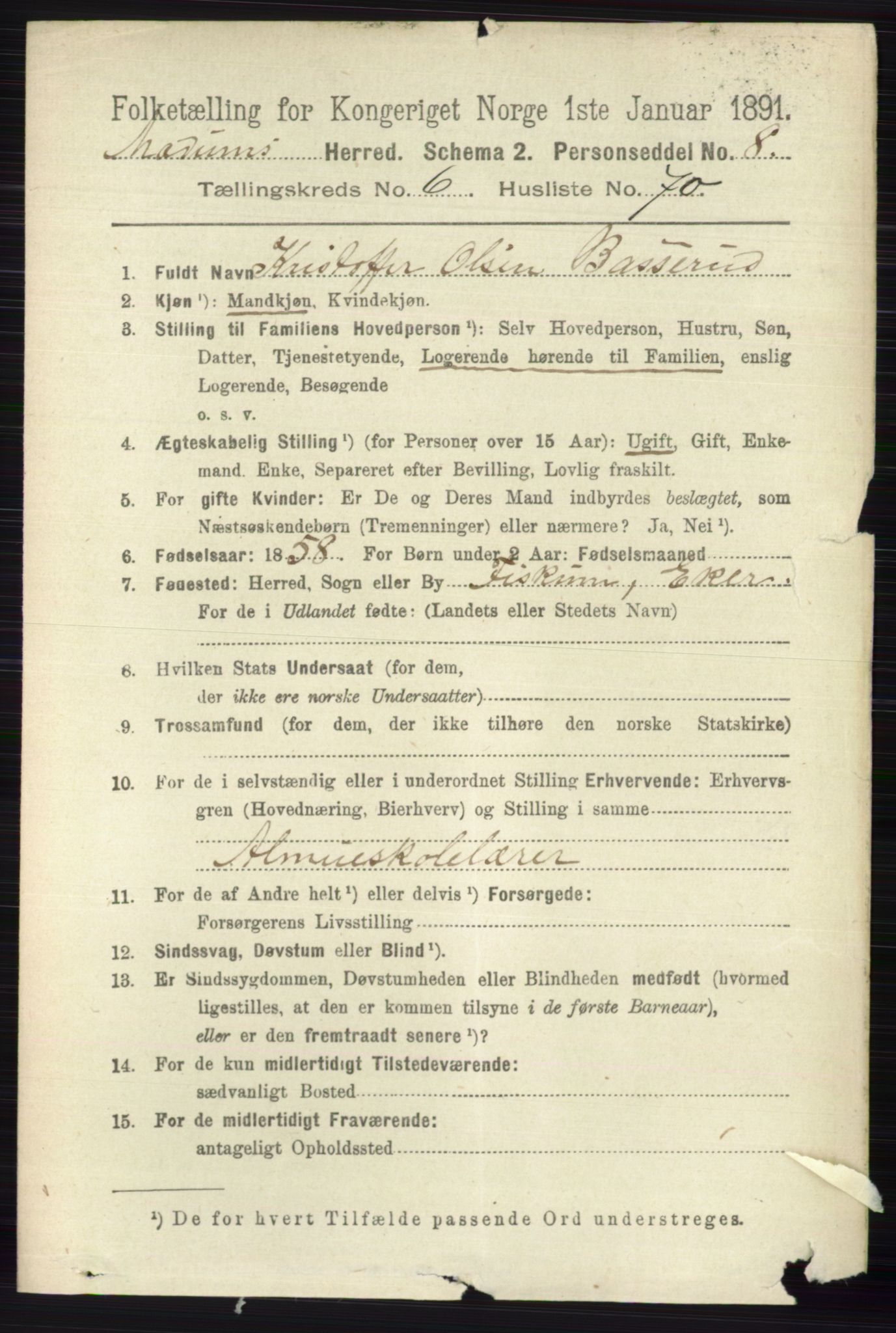 RA, 1891 census for 0623 Modum, 1891, p. 2715