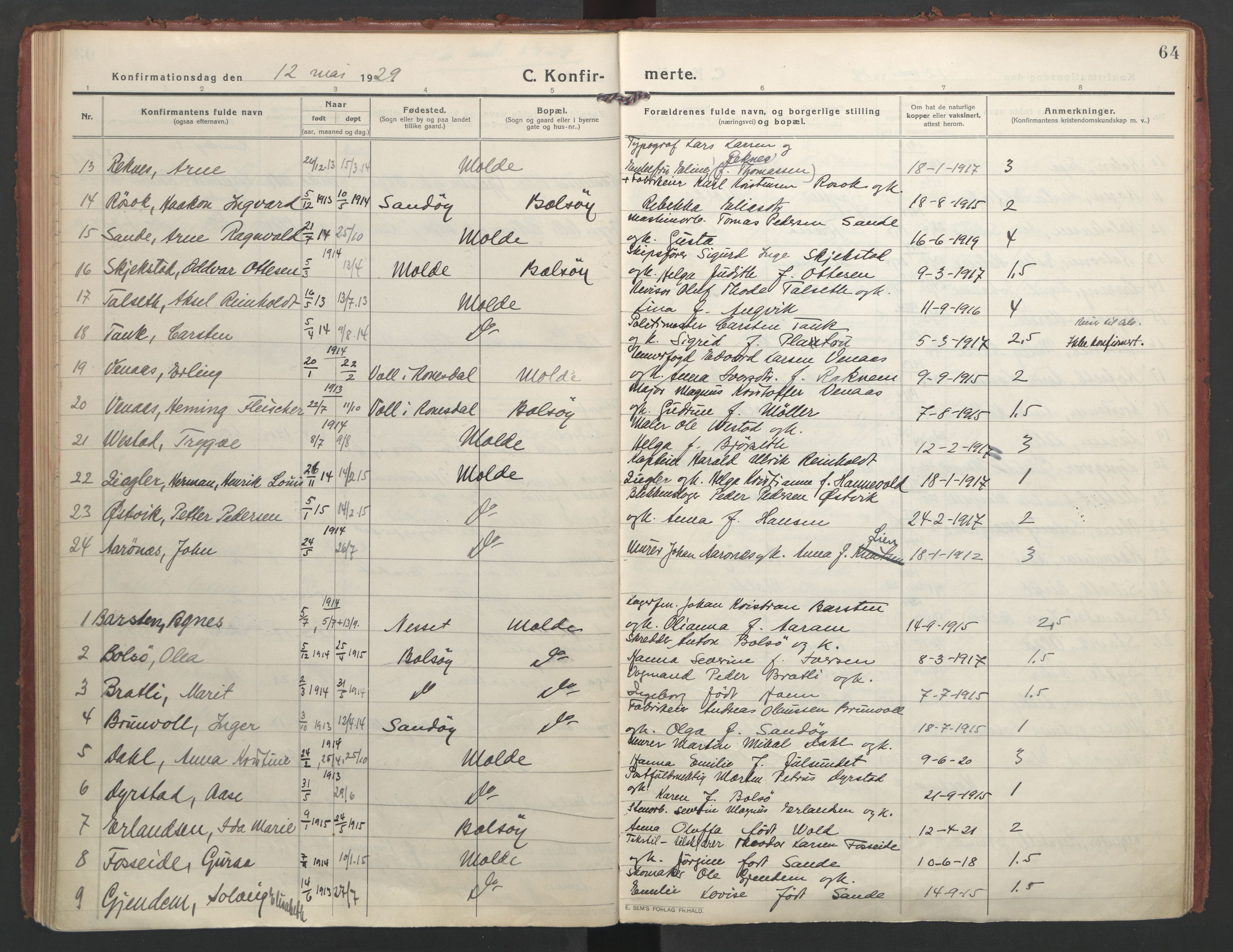 Ministerialprotokoller, klokkerbøker og fødselsregistre - Møre og Romsdal, AV/SAT-A-1454/558/L0695: Parish register (official) no. 558A09, 1915-1942, p. 64