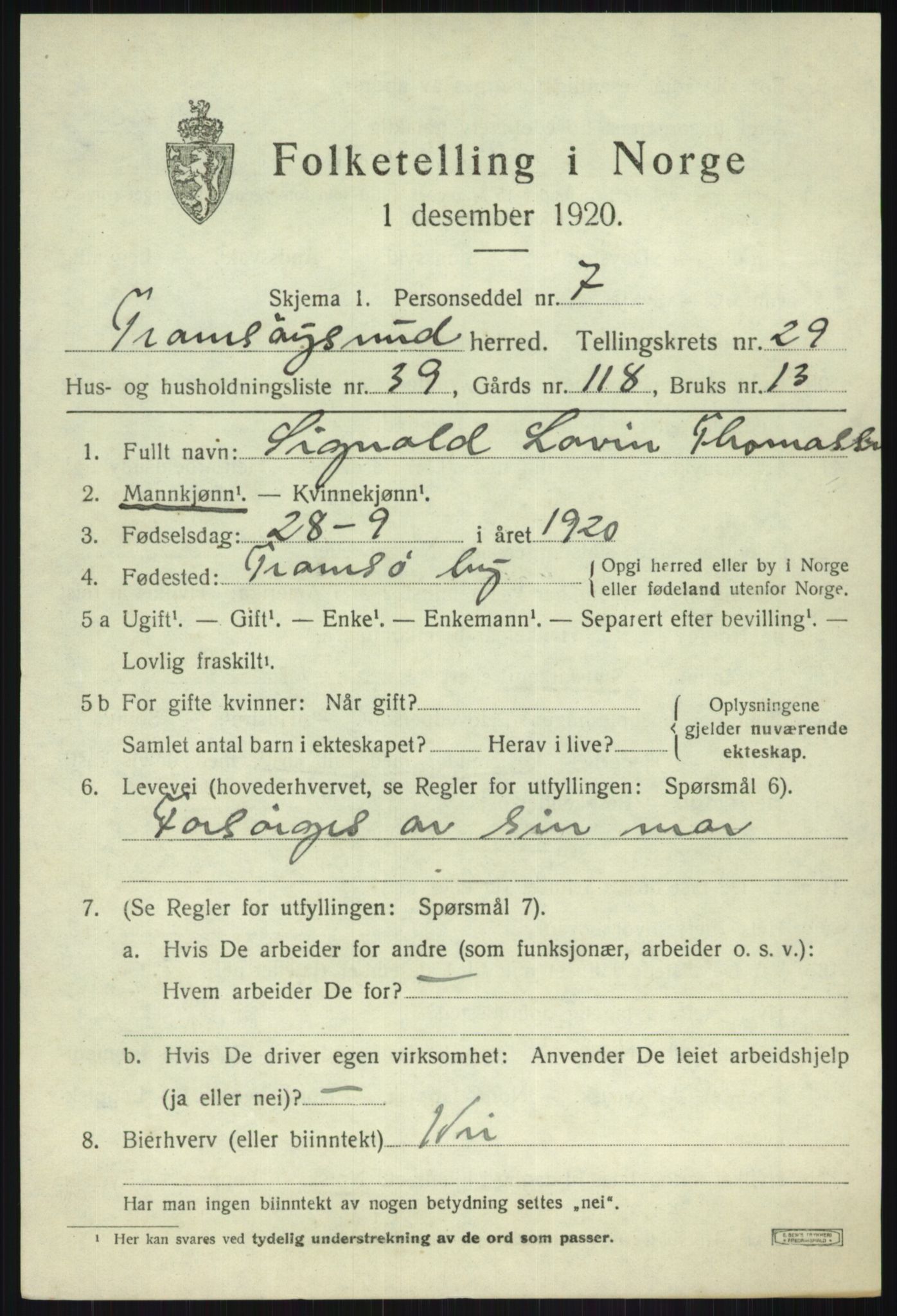 SATØ, 1920 census for Tromsøysund, 1920, p. 13828