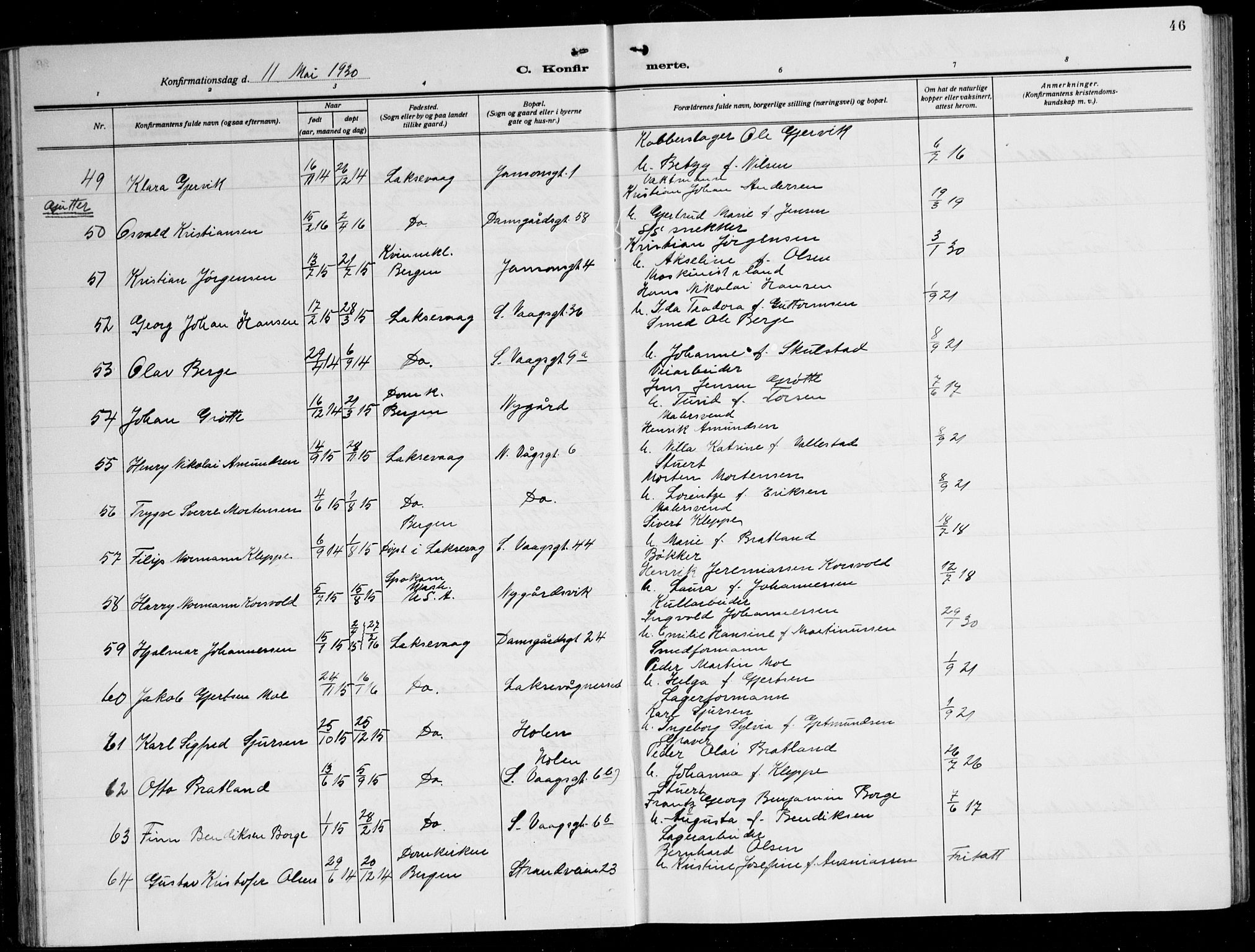 Laksevåg Sokneprestembete, AV/SAB-A-76501/H/Ha/Hab/Haba: Parish register (copy) no. A 10, 1925-1942, p. 46