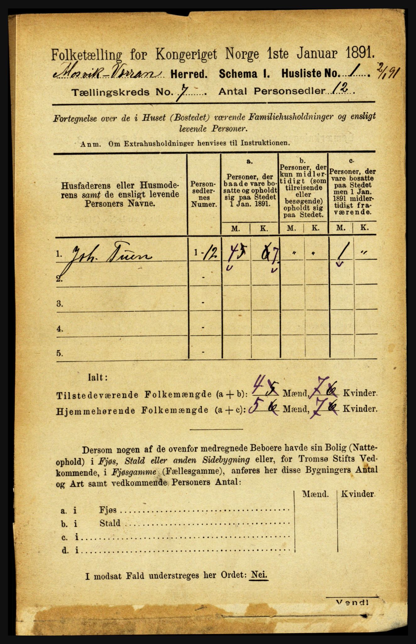 RA, 1891 census for 1723 Mosvik og Verran, 1891, p. 2850