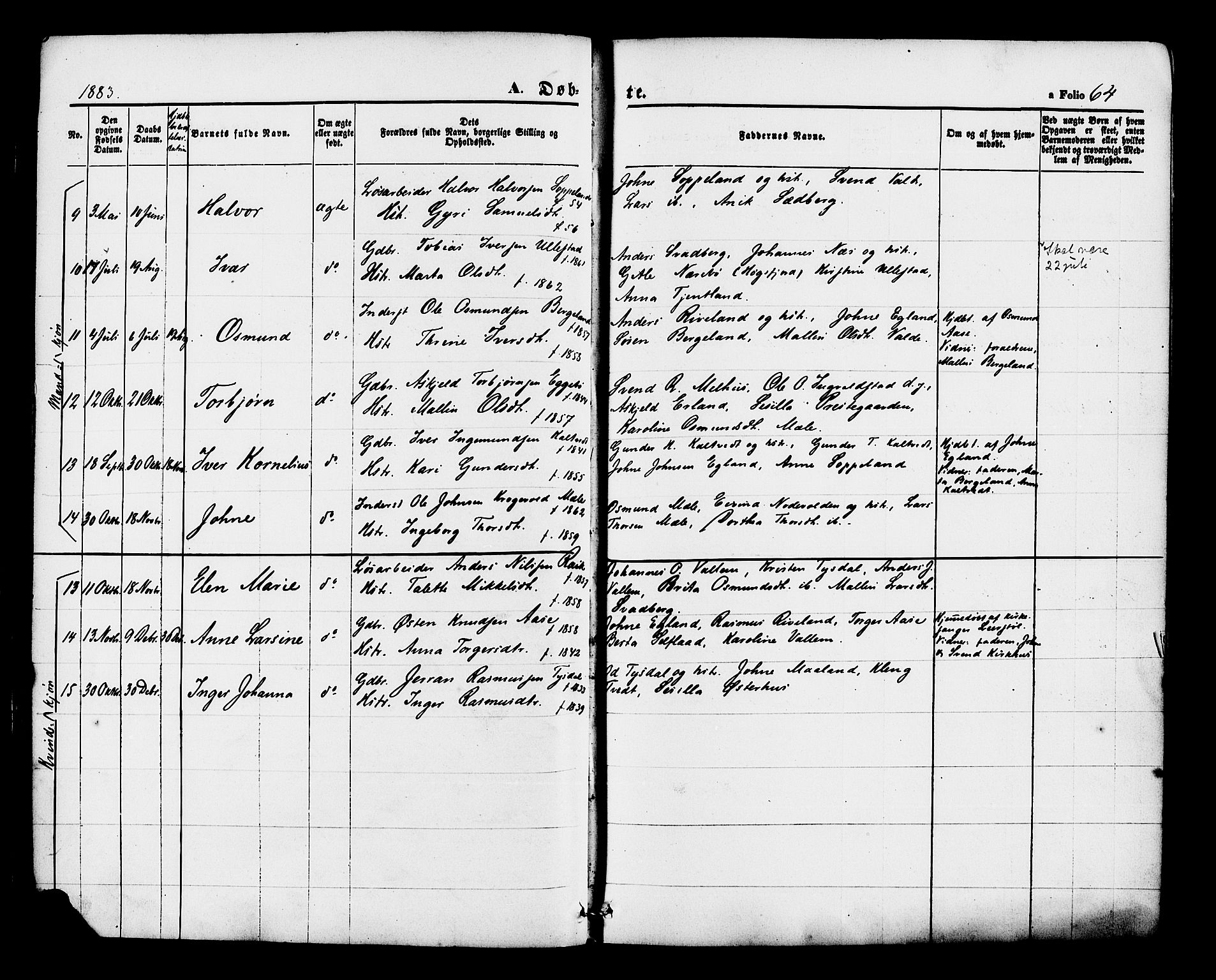 Hjelmeland sokneprestkontor, AV/SAST-A-101843/01/IV/L0012: Parish register (official) no. A 12, 1862-1886, p. 64