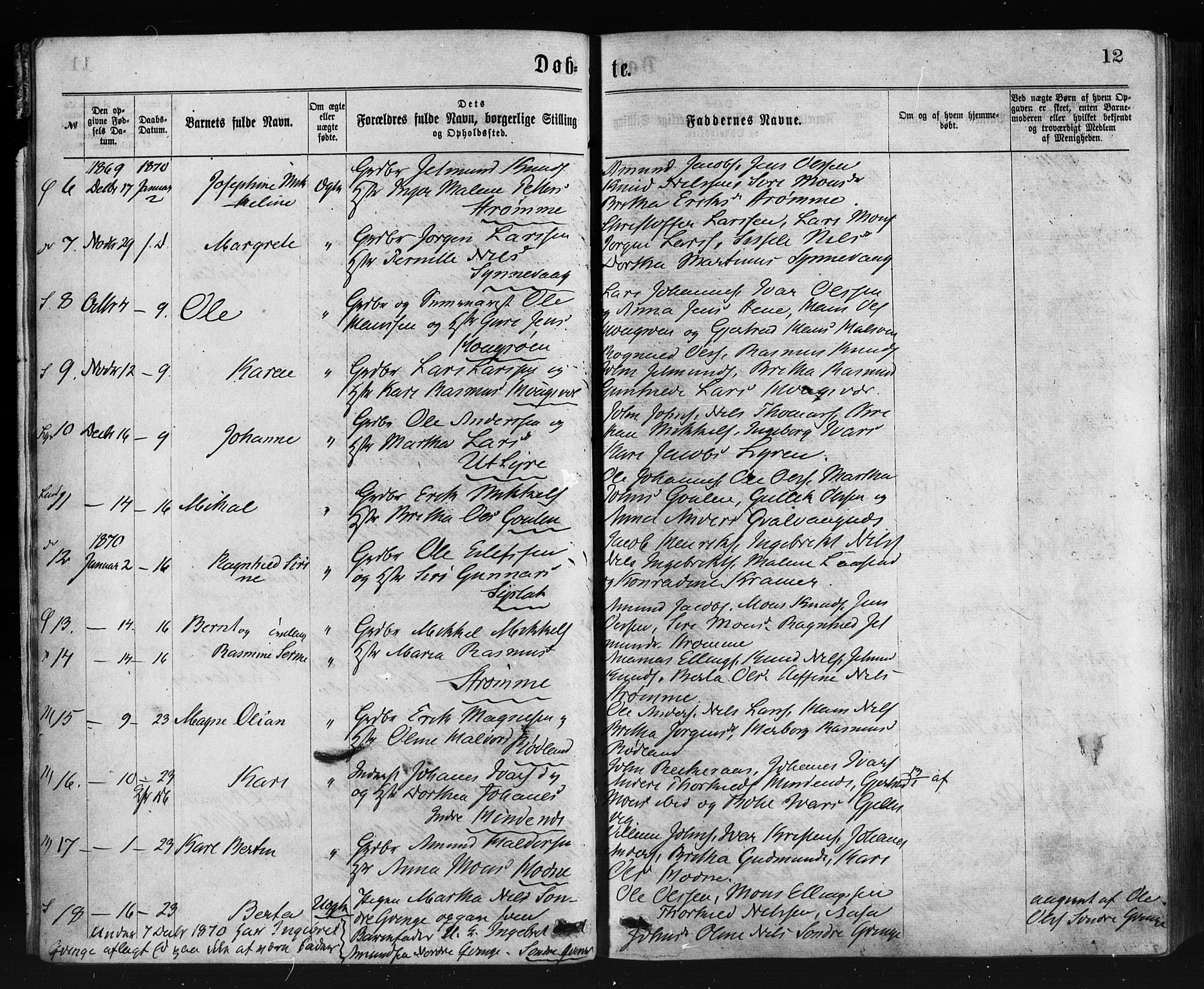 Lindås Sokneprestembete, AV/SAB-A-76701/H/Haa/Haaa/L0018: Parish register (official) no. A 18, 1869-1885, p. 12