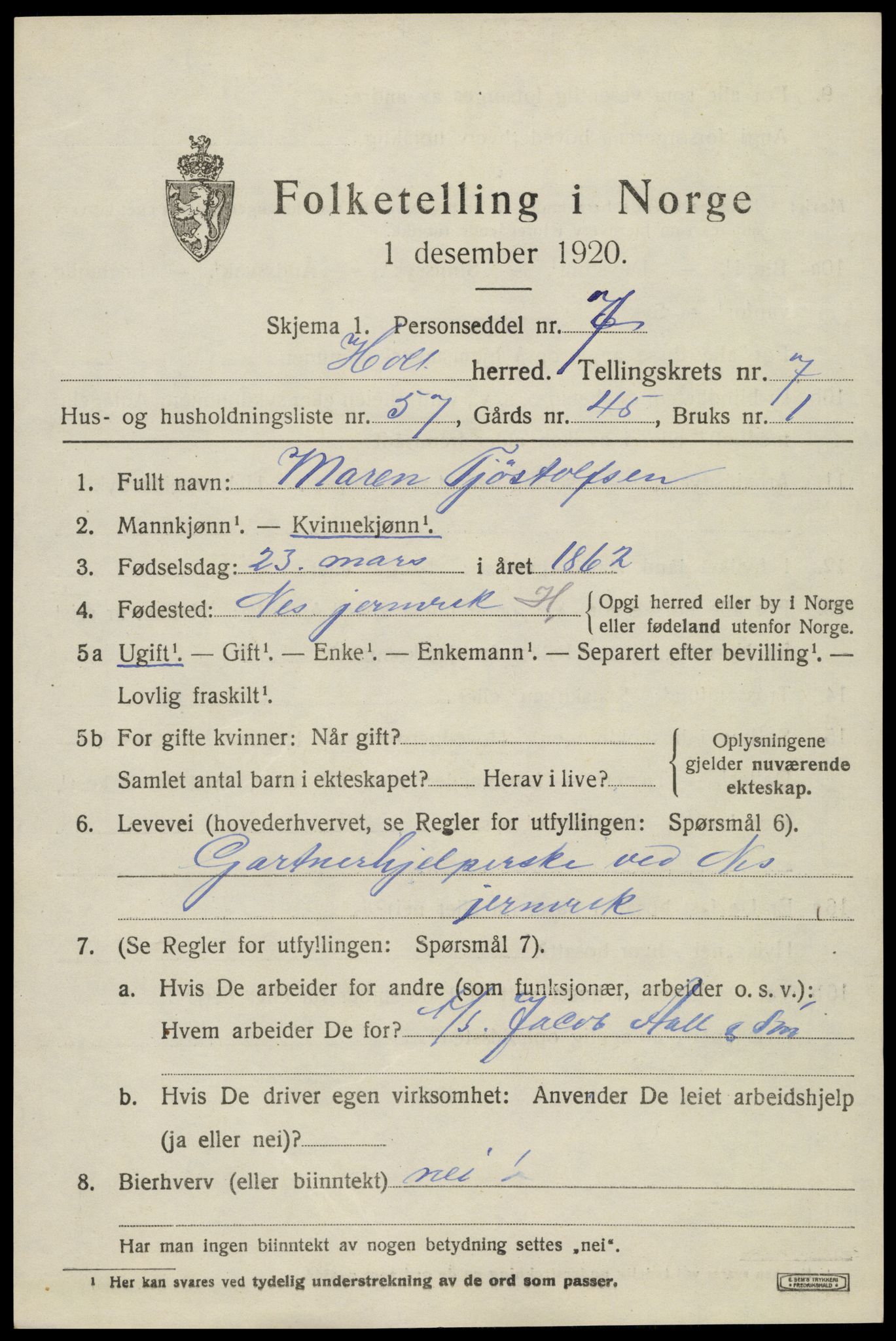 SAK, 1920 census for Holt, 1920, p. 4866