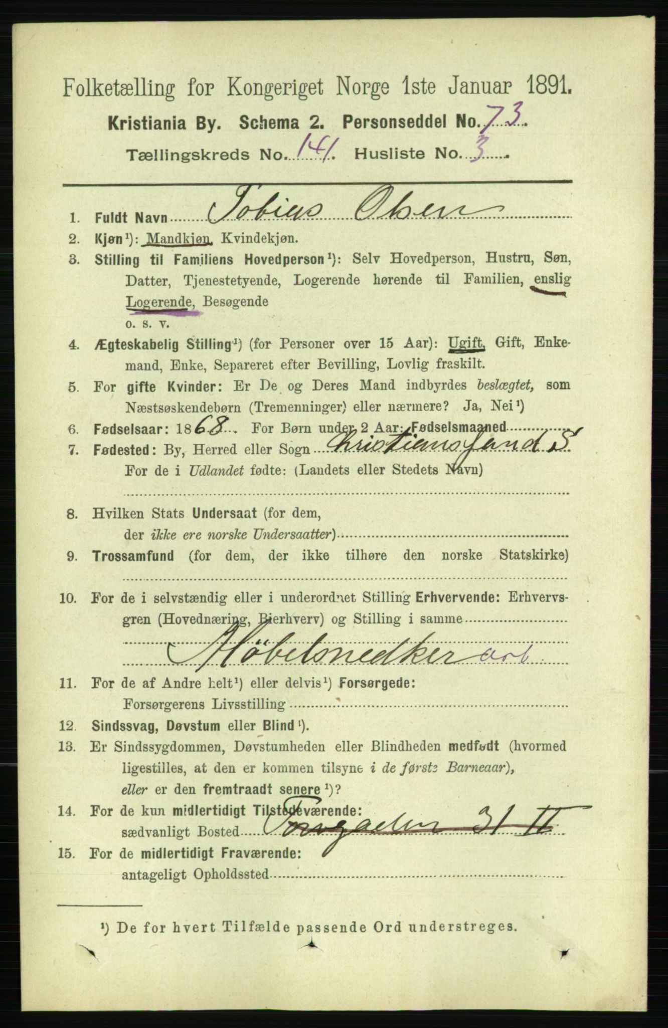 RA, 1891 census for 0301 Kristiania, 1891, p. 78152