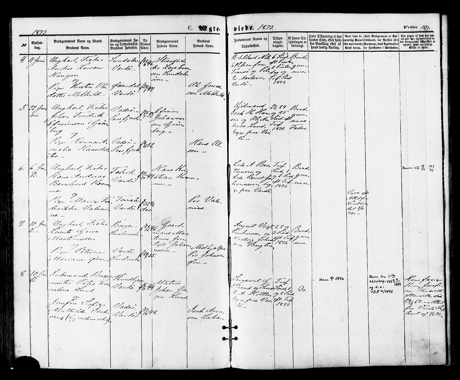 Vardø sokneprestkontor, SATØ/S-1332/H/Ha/L0005kirke: Parish register (official) no. 5, 1872-1878, p. 189