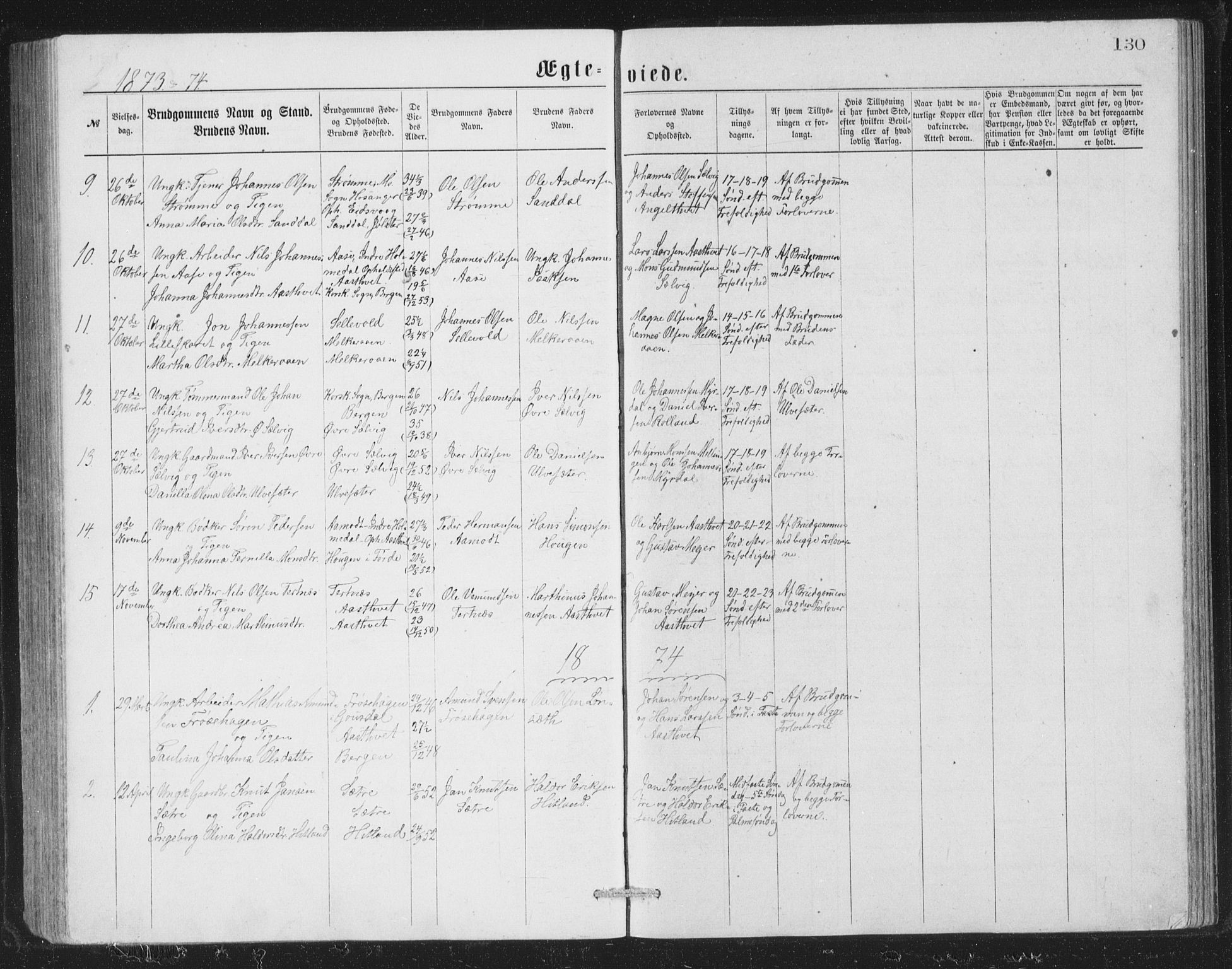 Åsane sokneprestembete, SAB/A-79401/H/Hab: Parish register (copy) no. A 1, 1870-1884, p. 130