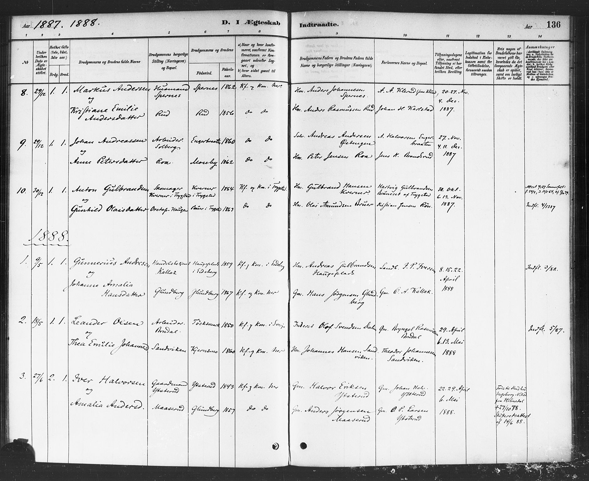 Rødenes prestekontor Kirkebøker, AV/SAO-A-2005/F/Fa/L0009: Parish register (official) no. I 9, 1880-1889, p. 136