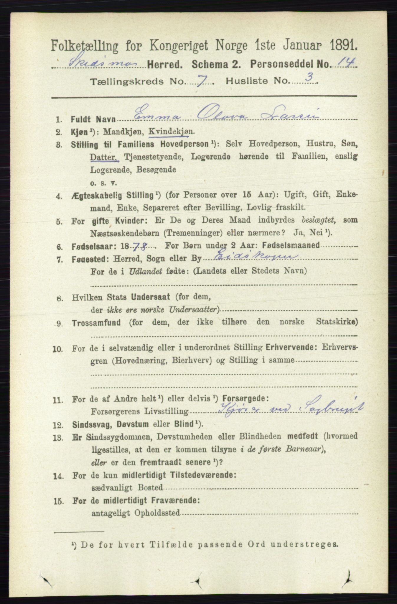 RA, 1891 census for 0231 Skedsmo, 1891, p. 3374