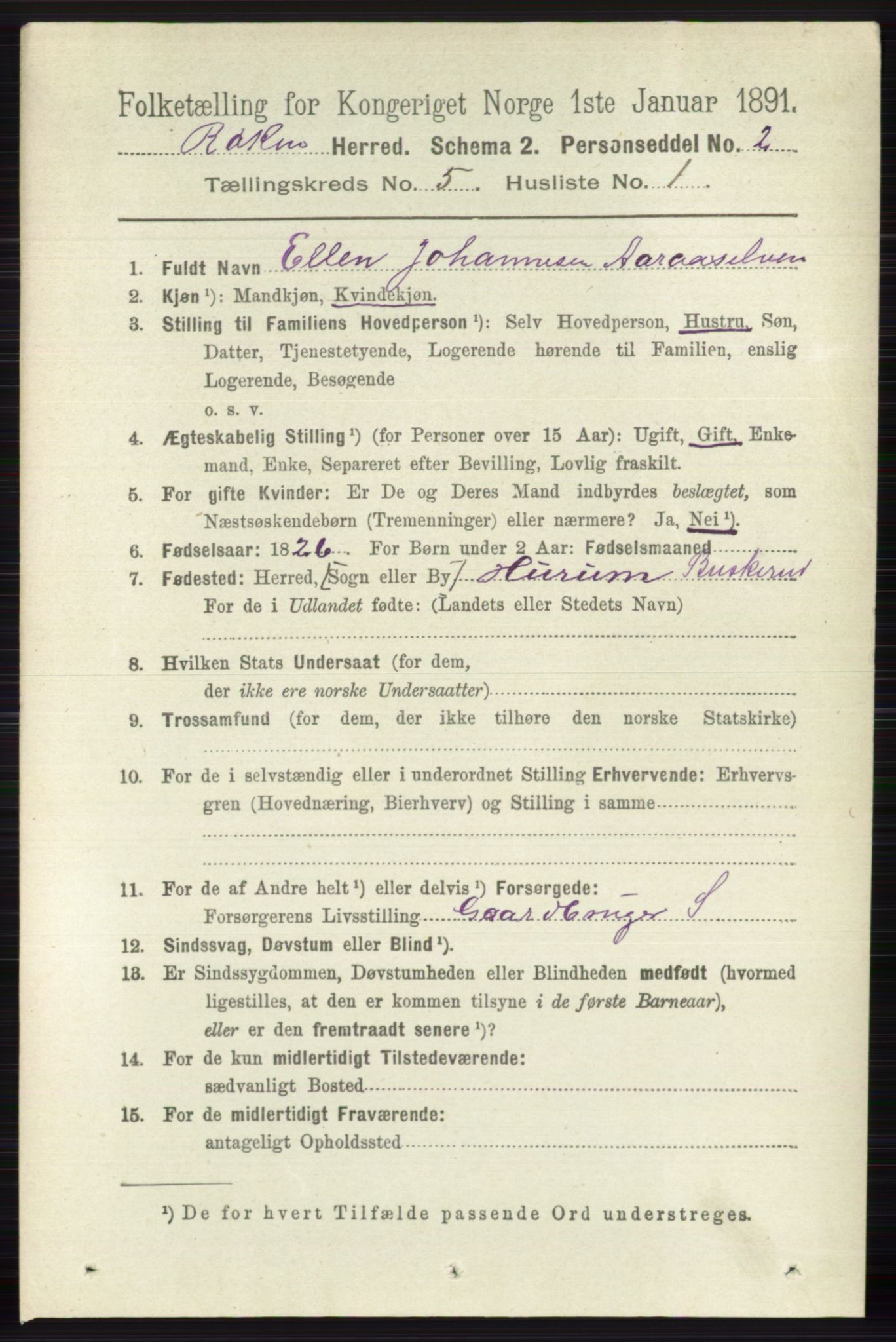 RA, 1891 census for 0627 Røyken, 1891, p. 2890