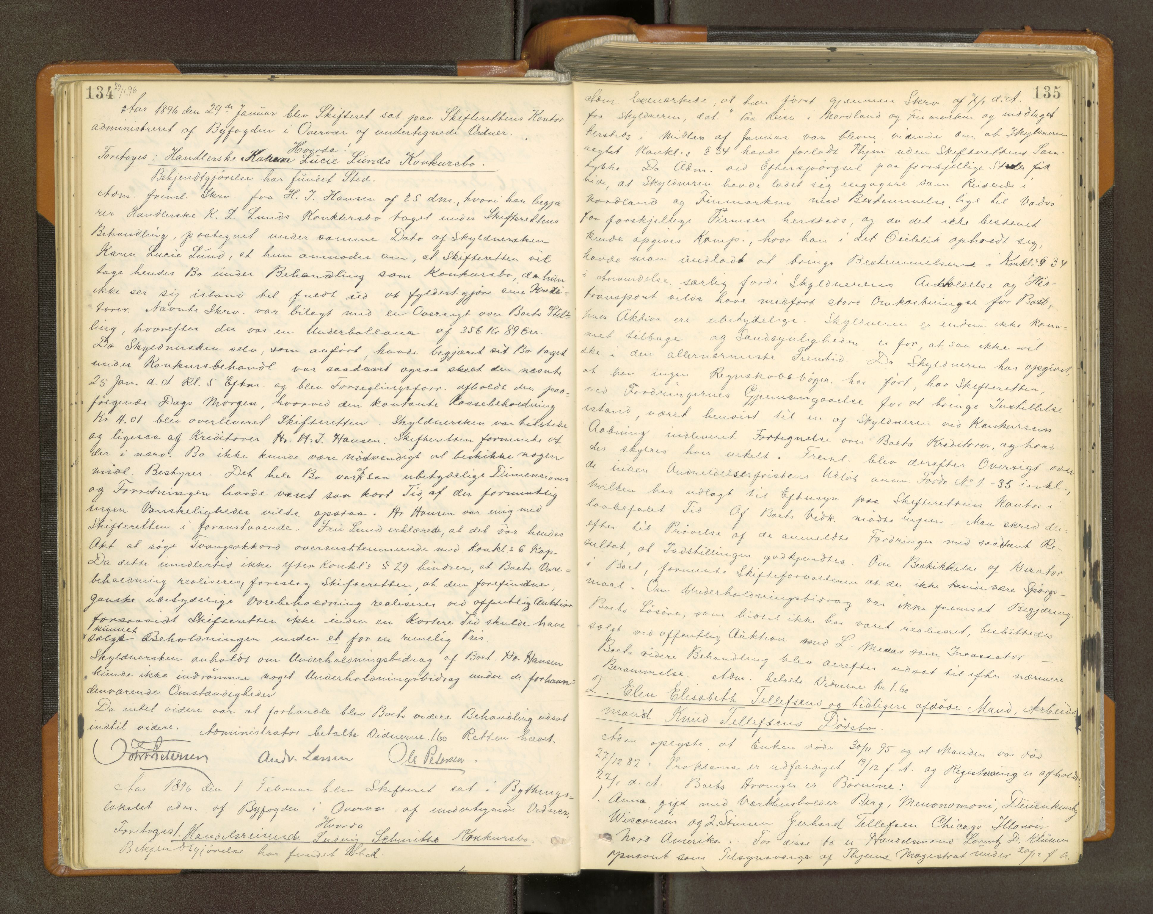 Trondheim byfogd, AV/SAT-A-0003/1/3/3B/L0012: Skiftebehandlingsprotokoll (u/ register) U, 1894-1902, p. 134-135