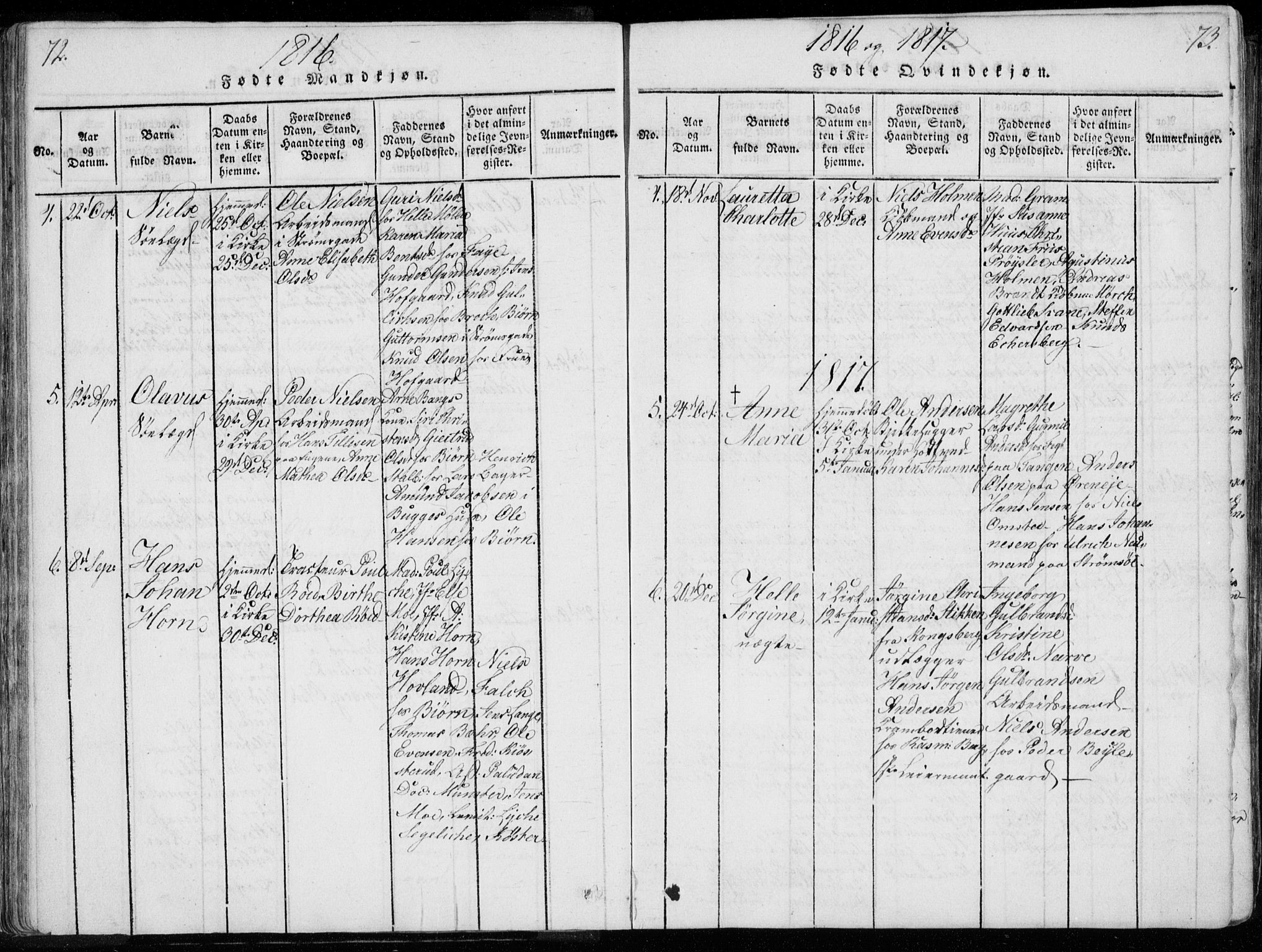 Bragernes kirkebøker, SAKO/A-6/F/Fa/L0007: Parish register (official) no. I 7, 1815-1829, p. 72-73