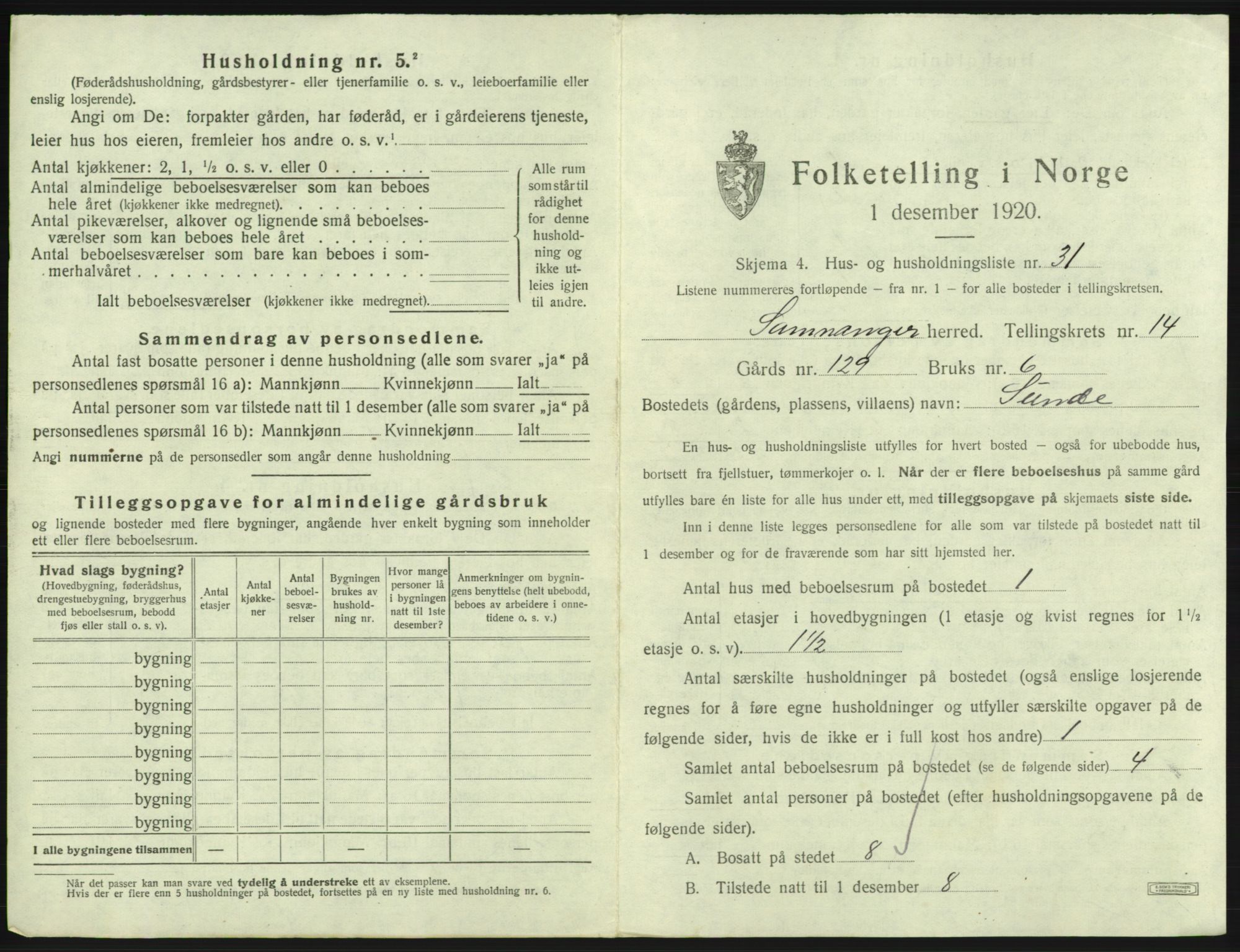 SAB, 1920 census for Samnanger, 1920, p. 841